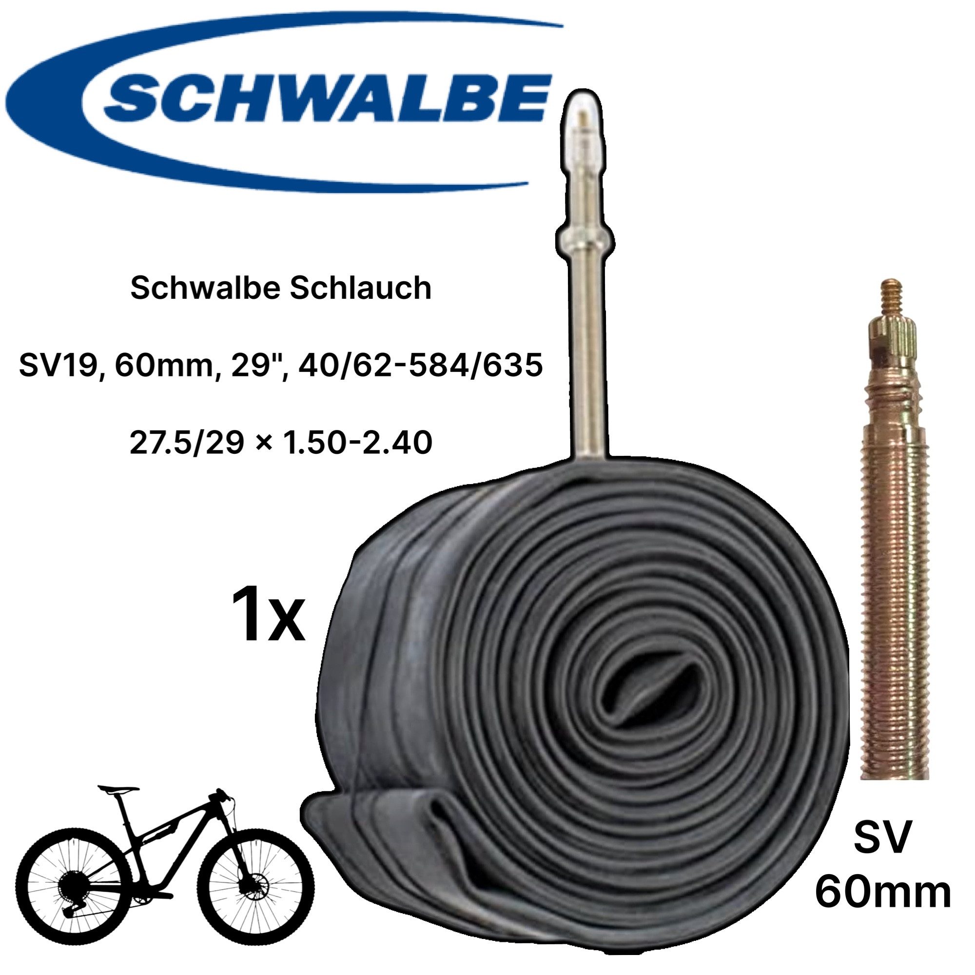 Schwalbe Fahrradschlauch Schwalbe MTB Fahrrad-Schlauch SV19 27,5 / 29-2.4 franz. Ventil SV60mm
