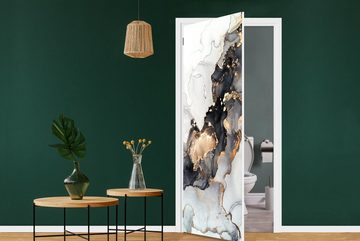 MuchoWow Türtapete Marmor - Schwarz - Weiß - Gold - Luxus - Abstrakt, Matt, bedruckt, (1 St), Fototapete für Tür, Türaufkleber, 75x205 cm