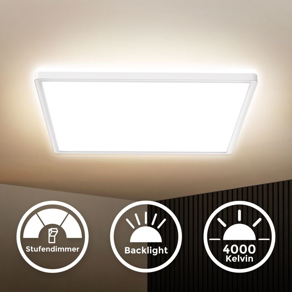 B.K.Licht BKL1313, Backlight Weiß Flach Neutralweiß, integriert, 22W fest Panel Ultra 3.000lm LED Deckenlampe Memoryfunktion 4.000K LED Deckenleuchte - 420x420x29mm