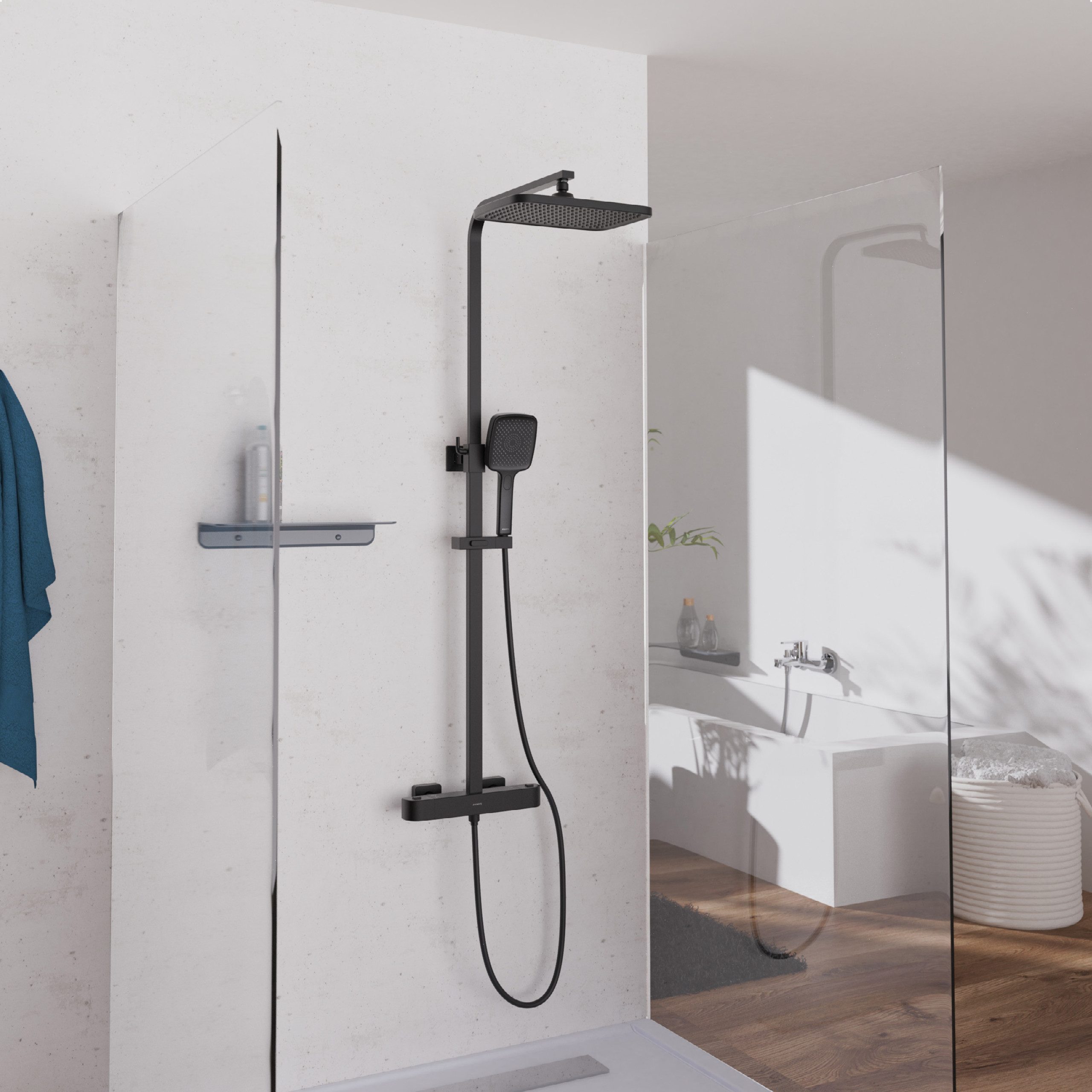 Schütte Brausegarnitur GRAN CANARIA, Höhe 115 cm, 2 Strahlart(en), Komplett-Set, Regendusche 30x20 cm, Umsteller, Antikalk, 3 Strahlarten, Thermostat
