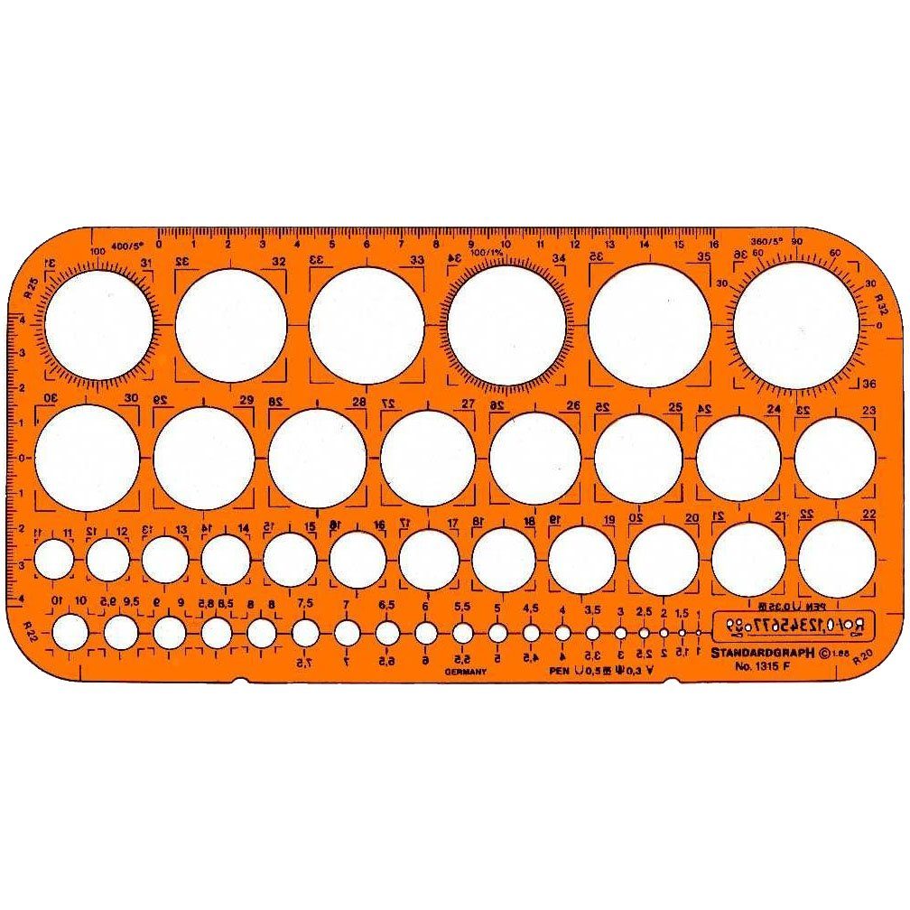 STANDARDGRAPH Zeichenlineal Schablone Kreise 1315F 1 bis 36Mm mit Facetten