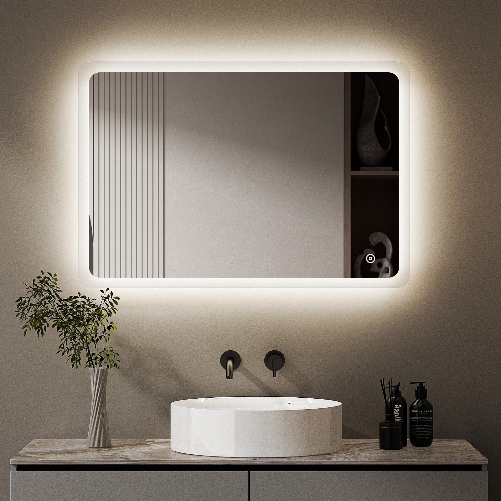 WDWRITTI Badspiegel Wandspiegel Badezimmerspiegel Led Spiegel Bad mit Beleu günstig online kaufen