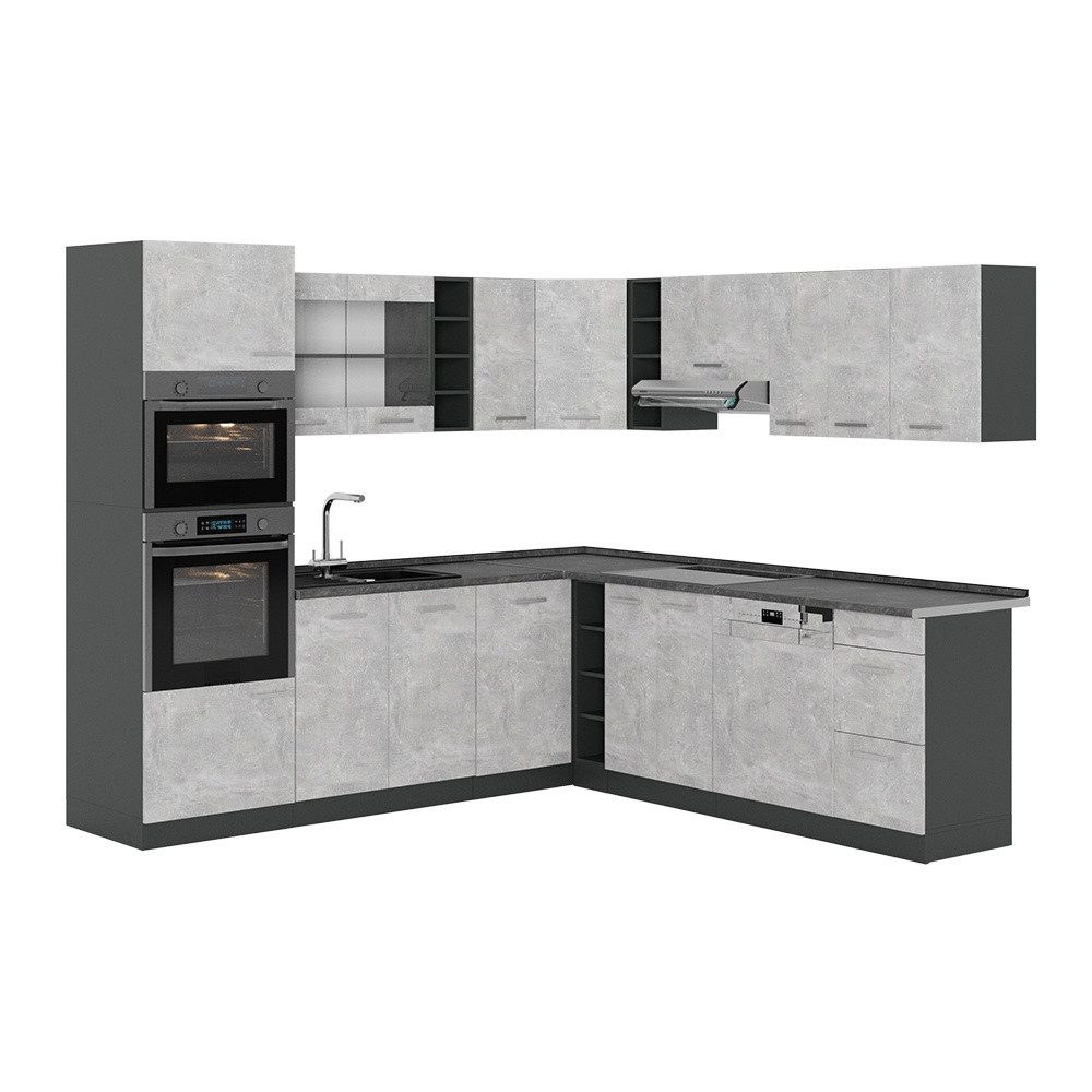 Vicco Winkelküche R-Line, Beton/Anthrazit, 247 x 237 cm, AP Anthrazit