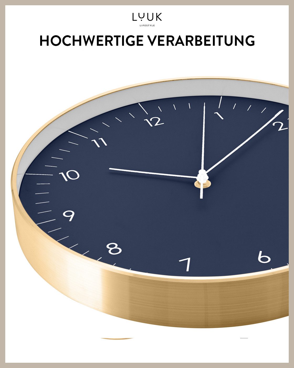 LUUK LIFESTYLE Wanduhr Helsinki (ohne Tickgeräusche, Quarzuhrwerk, große Ziffern, Sekundenzeiger)