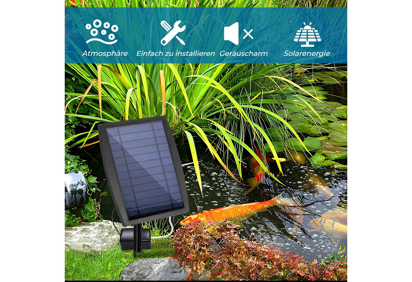 Thumbnail - BlingBin Solarpumpe Teichbelüfter, Solar Sauerstoffpumpe mit 1800mAh Akku für Aquarium (1er Set, 1-tlg., 1 Stück), Sauer...