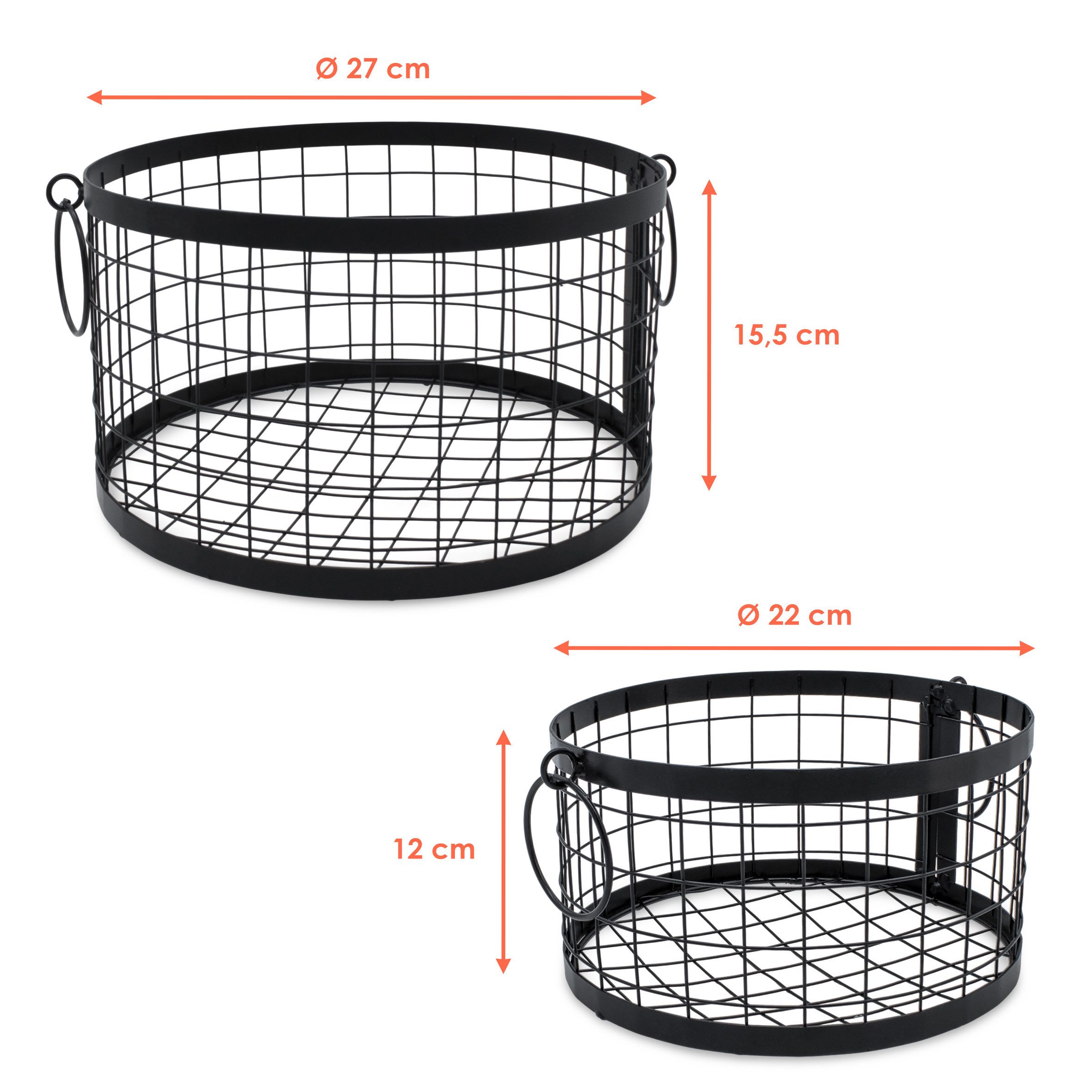 Spetebo Aufbewahrungskorb Metall Gitterkorb rund mit Griffen schwarz 2er Se günstig online kaufen