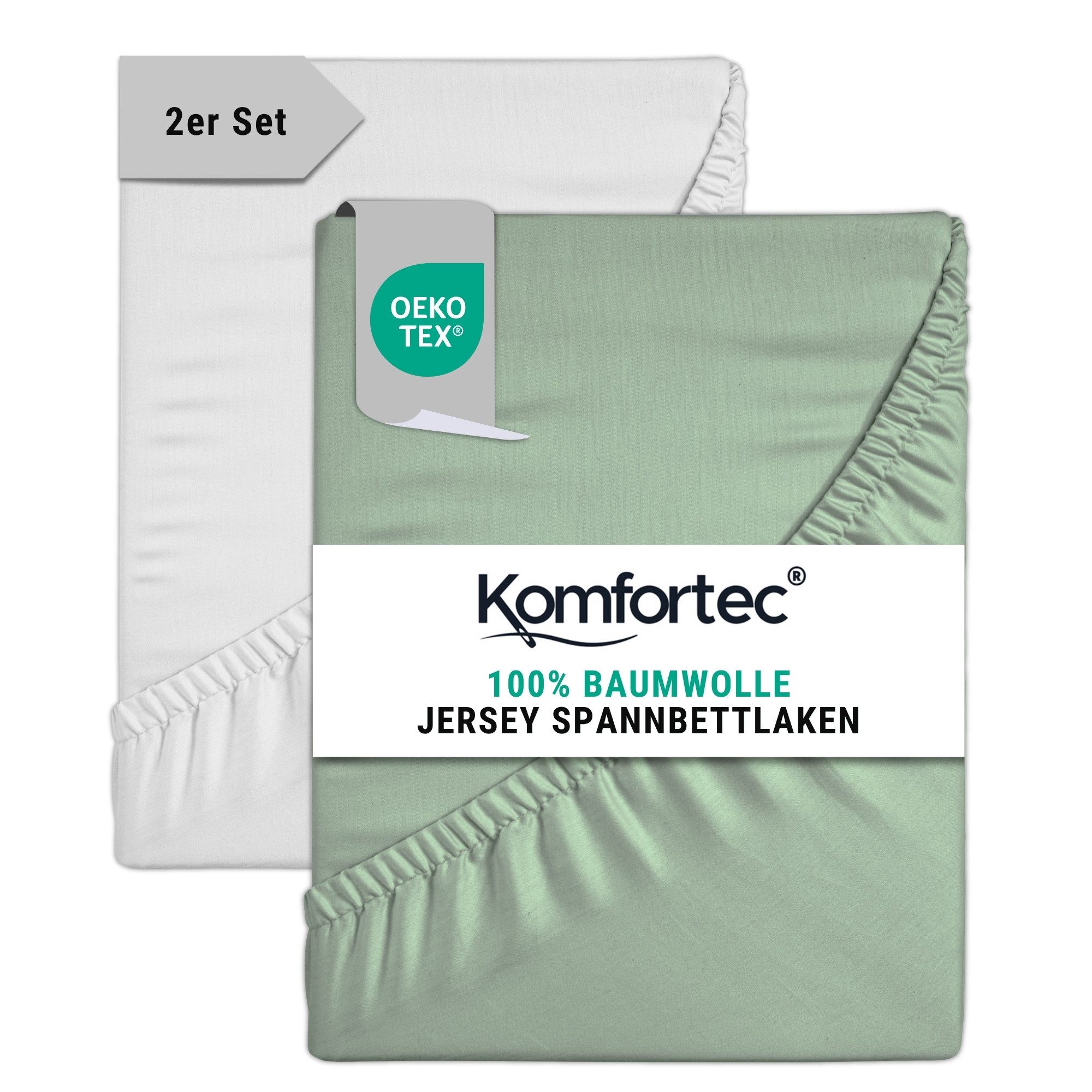 Komfortec Spannbettlaken Jersey Mehrfarbig, 100% Baumwolle, Gummizug: Rundum, (2 Stück), OEKO-TEX® Standard 100 Zertifisiert, für Matratzen bis 25 cm Höhe
