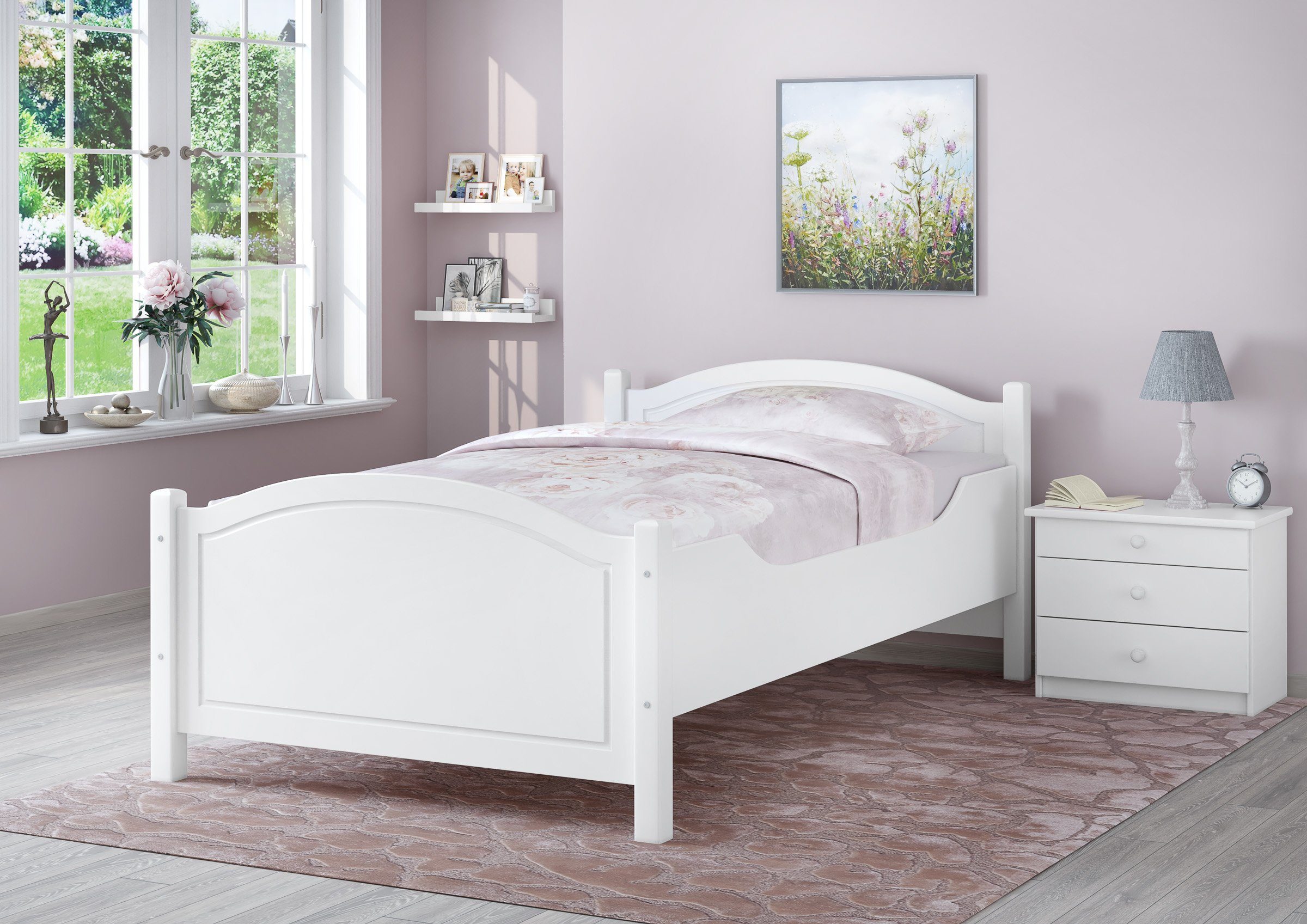 ERST-HOLZ Bett Hohes Weißes Einzelbett Holzbett günstig online kaufen