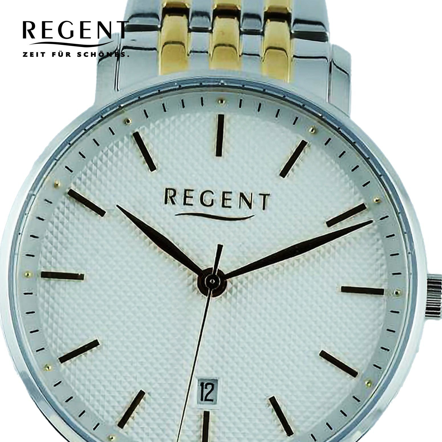 rund, Quarzuhr Herren extra Armbanduhr groß (ca. Analog, 39mm), Armbanduhr Regent Regent Metallarmband Herren