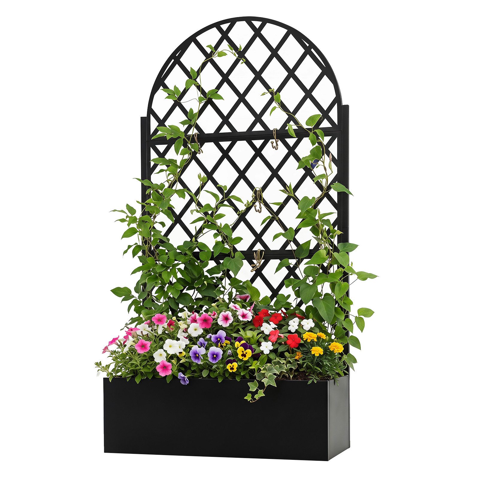 COSTWAY Blumenkasten, Pflanzkasten aus Metall mit Rankgitter, Ablauflöchern