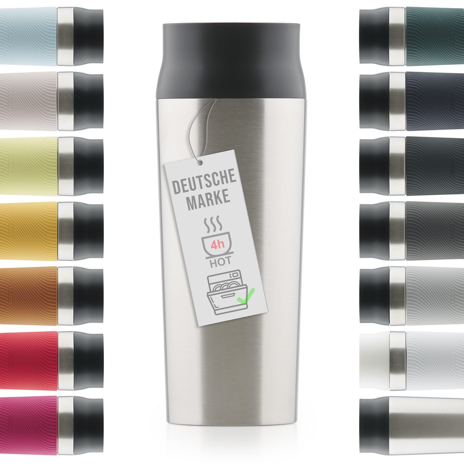 Blumtal Isolierflasche Thermobecher Classic aus Edelstahl - auslaufsicher Becher to go, hält 4h heiß/ 8h kalt, 360° Trinköffnung, Easy Quick-Press-Verschluss