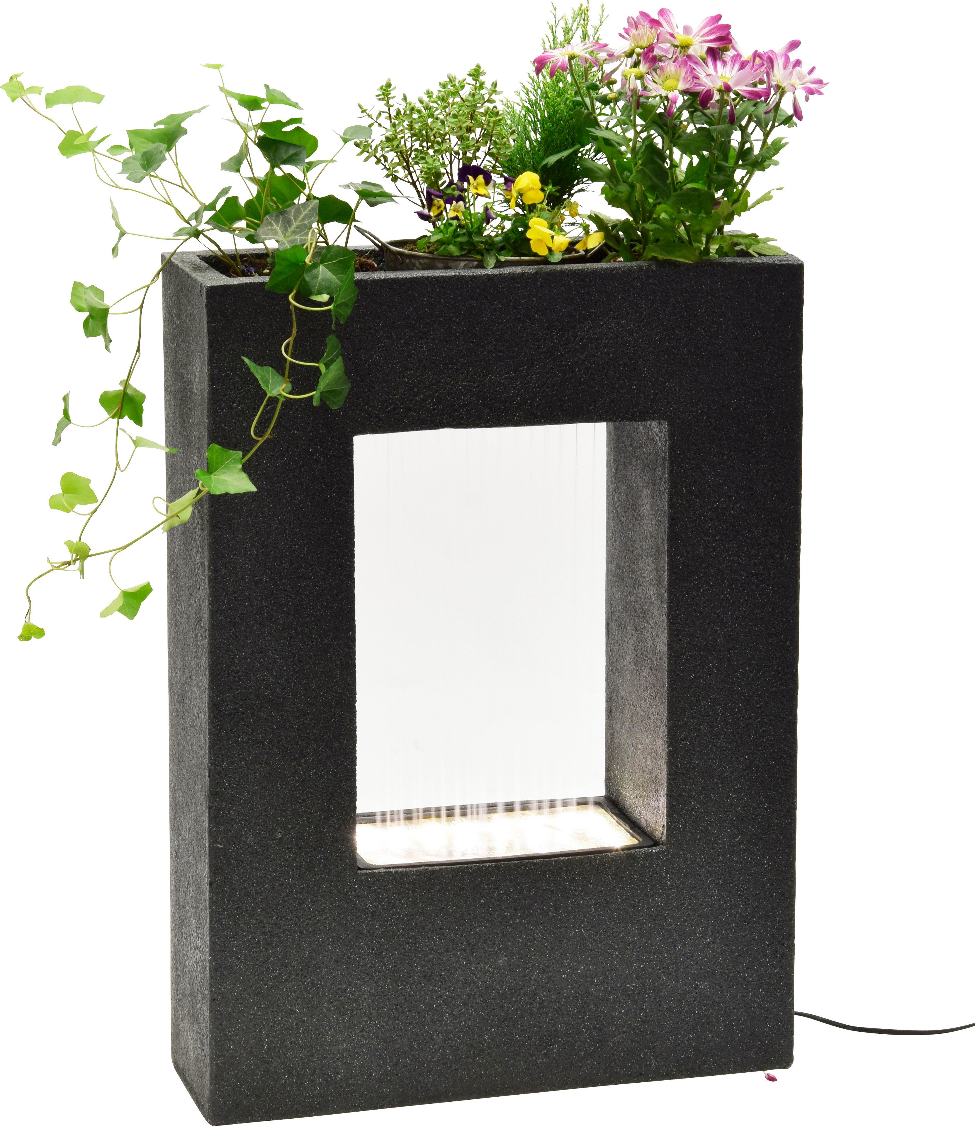 dobar Gartenbrunnen Großer Design-Gartenbrunnen mit LED´s rechteckig