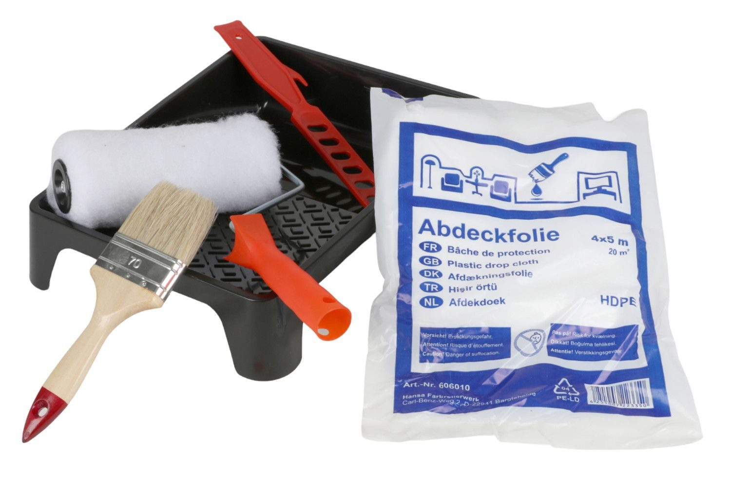 Hansa Малярный валикwerk Pinsel 6tlg.Renovier Set Malerset Renovierset Farbrolle Farbwanne Folie