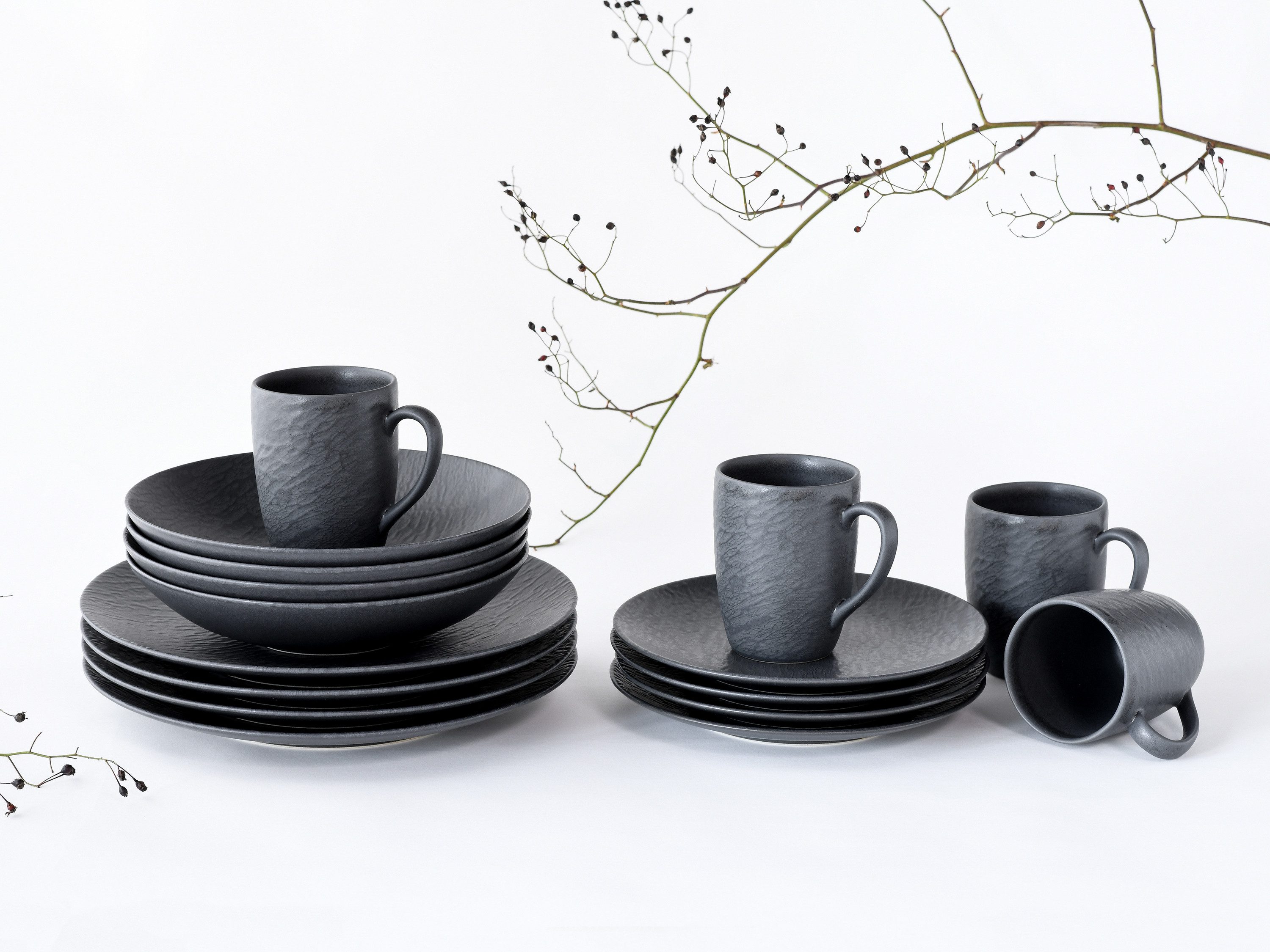 CreaTable Becher Schiefer Schwarz, 6-tlg., Steinzeug