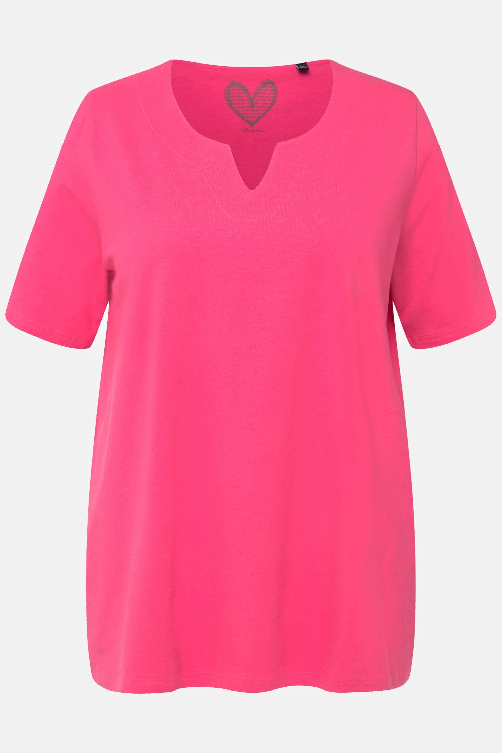 rosa Tunika-Ausschnitt T-Shirt Halbarm Popken Ulla Rundhalsshirt A-Linie
