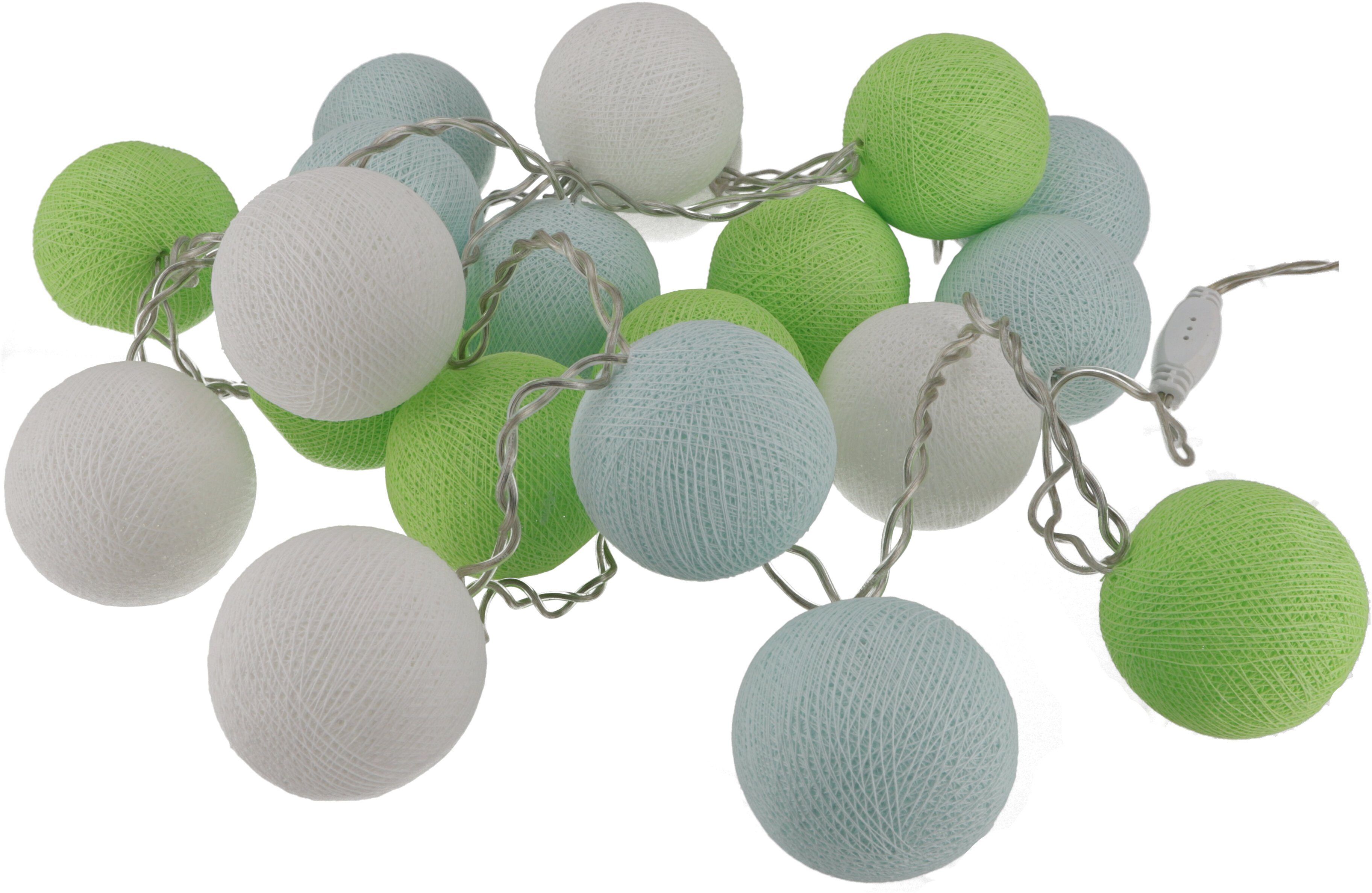 Stoff grün/weiß Ball Guru-Shop Lampion.. Lichterkette, LED-Lichterkette LED Kugel