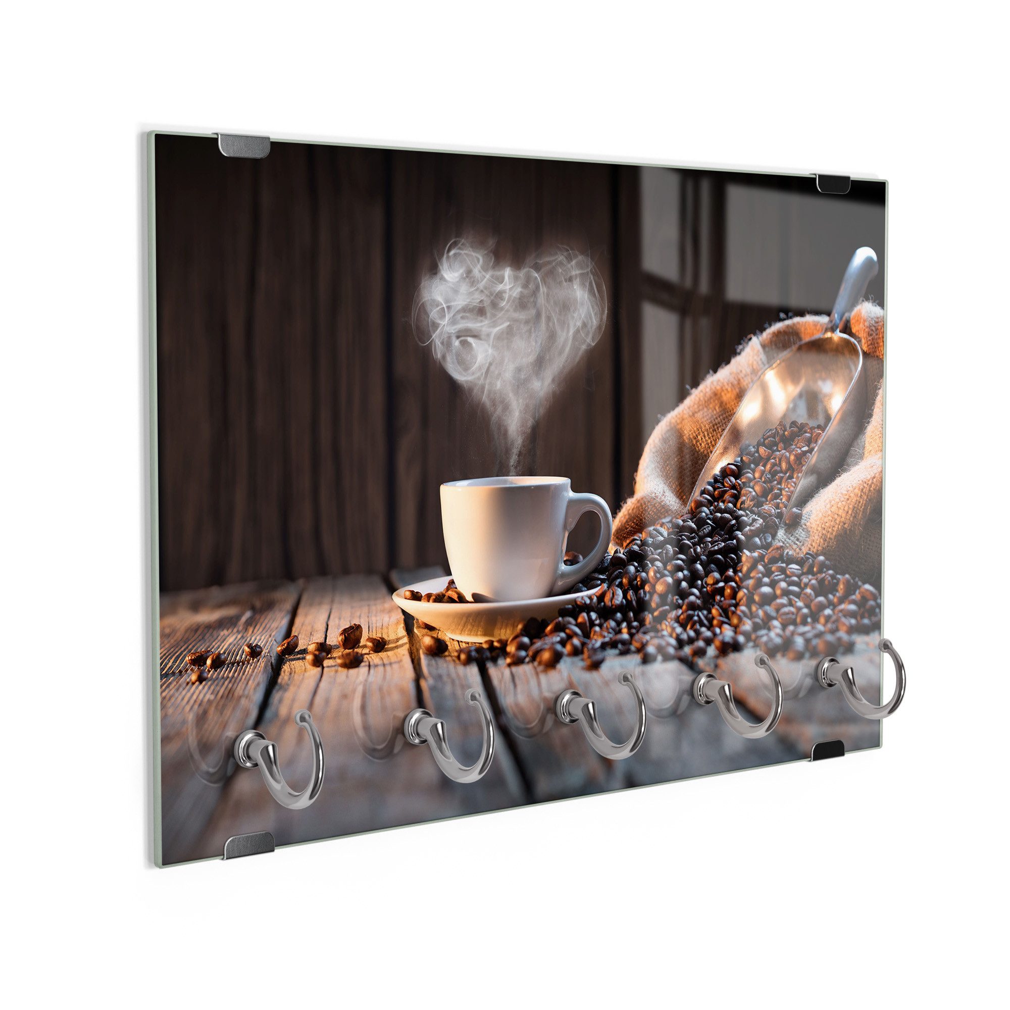 DEQORI Schlüsselbrett 'Rustikale Kaffeeliebe ', (1 St), Schlüsselhalter Schlüssel Haken Schlüsselboard modern Schlüsselleiste