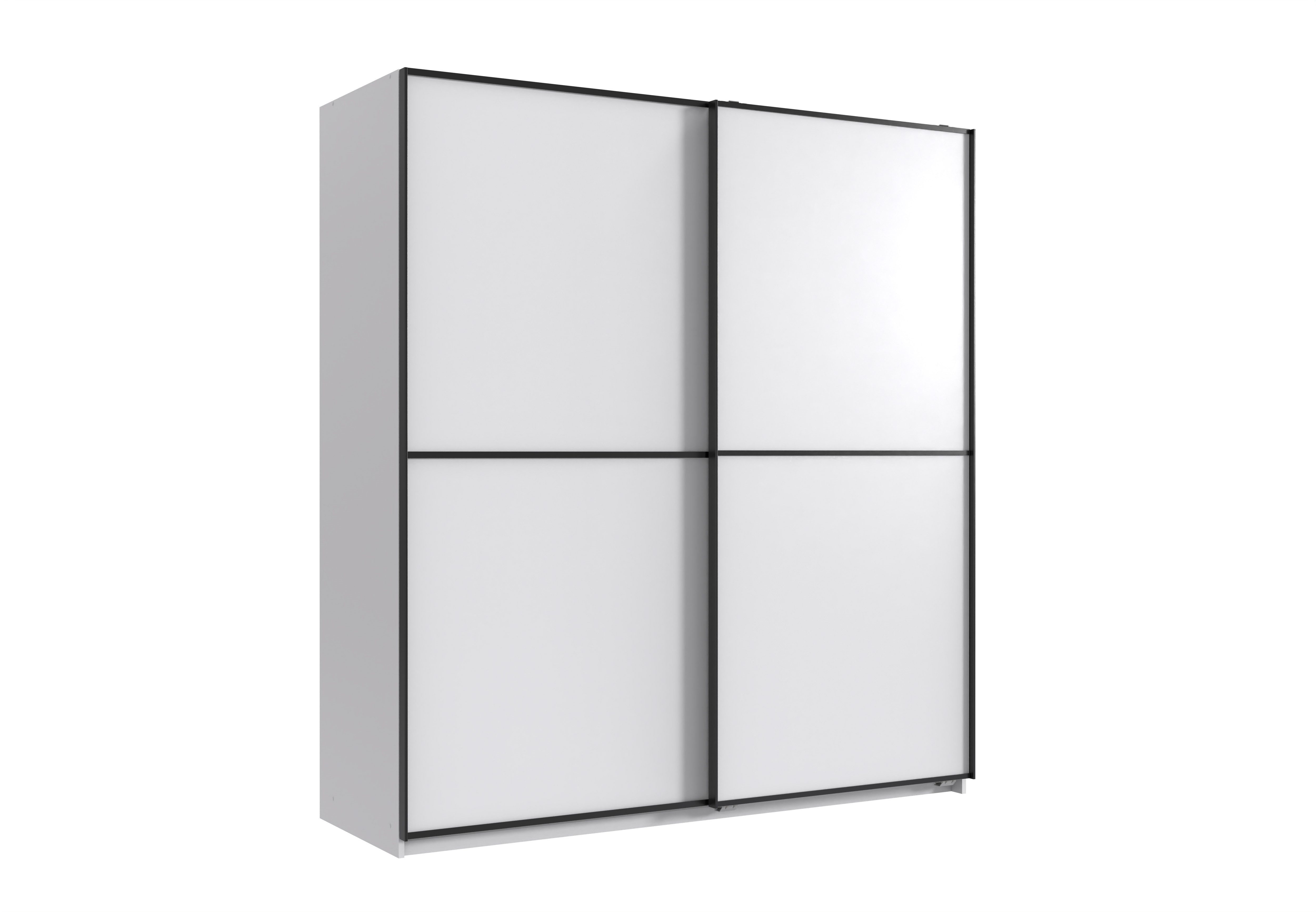 möbel-direkt.de Schwebetürenschrank Ulm in Weiß mit Aufleistungen in Schwarz (komplett, 1-St., Kleiderschrank in verschiedenen Varianten wählbar) Made in Germany, schwarze Aufleistungen