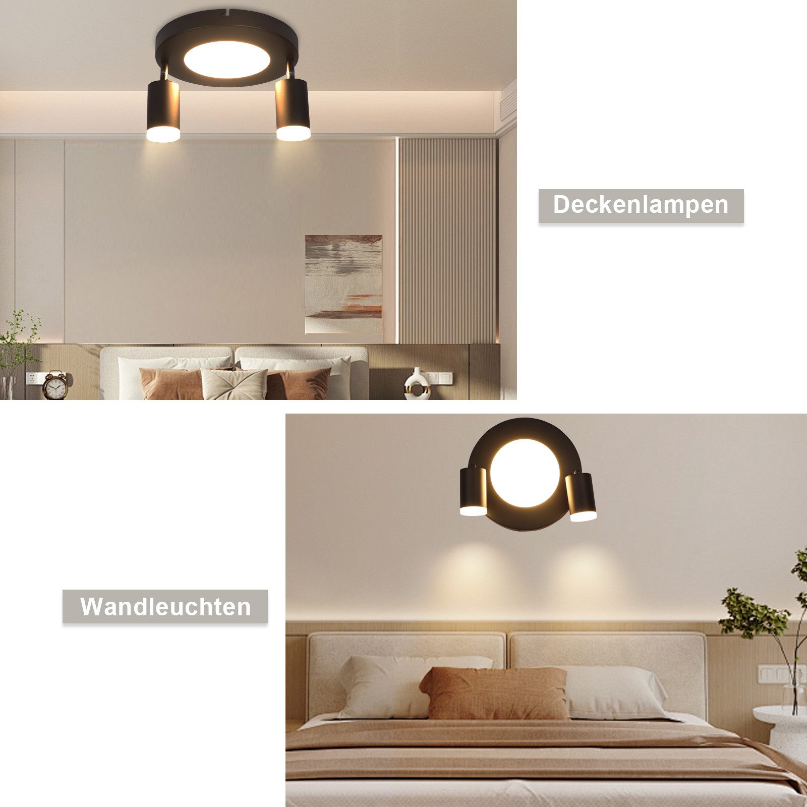 Nettlife Deckenstrahler Schwarz Schlafzimmer GU10 2/3/4 Flammig 20W 3000k Küchenlampe, Schwenkbar 350°, LED wechselbar, Metall Schwenkbar Flurlampe für Schlafzimmer Küche Büro