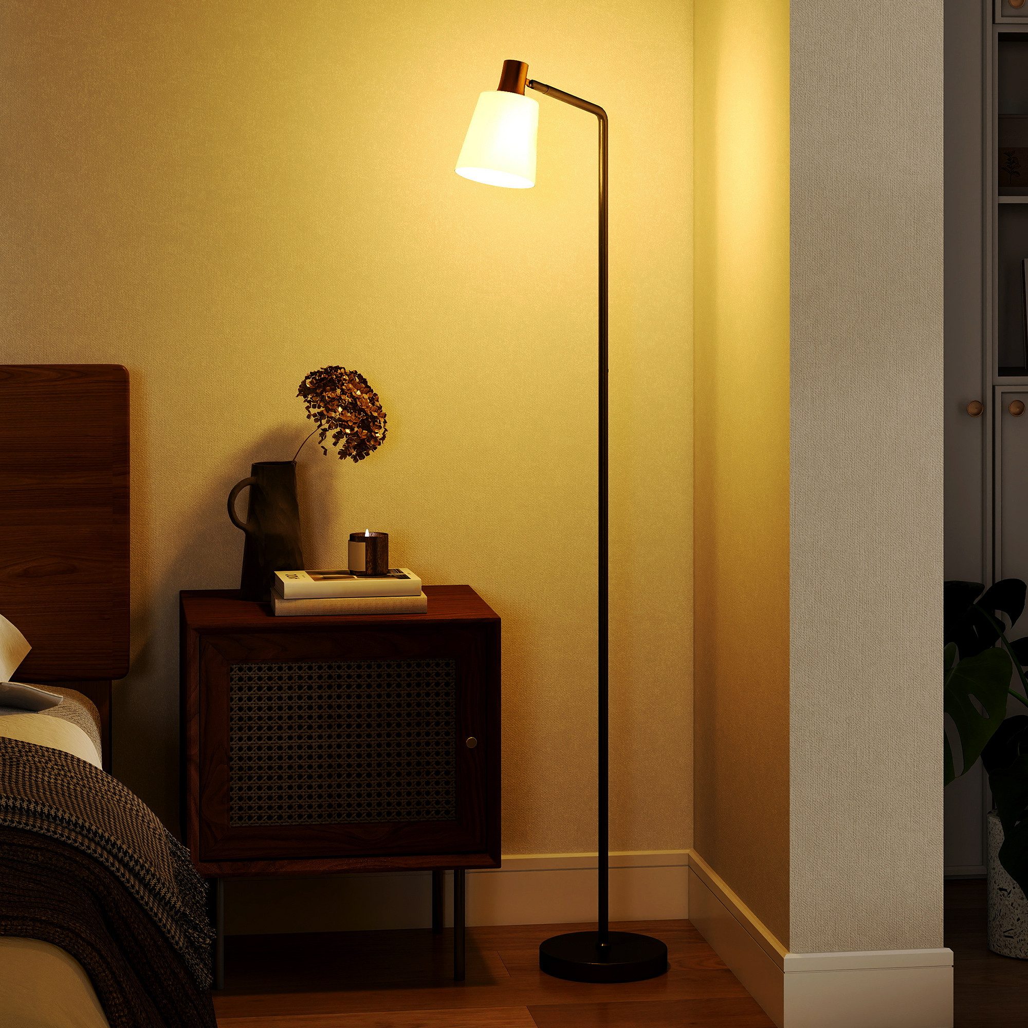 HOMCOM Stehlampe LED Stehleuchte mit 350° drehbar Kopf und 3000K/4000K/6500K, Mit 350° drehbarem Kopf, LED, Warmweiß, naturweiß, kaltweiß, für Wohnzimmer, Schlafzimmer, Schwarz