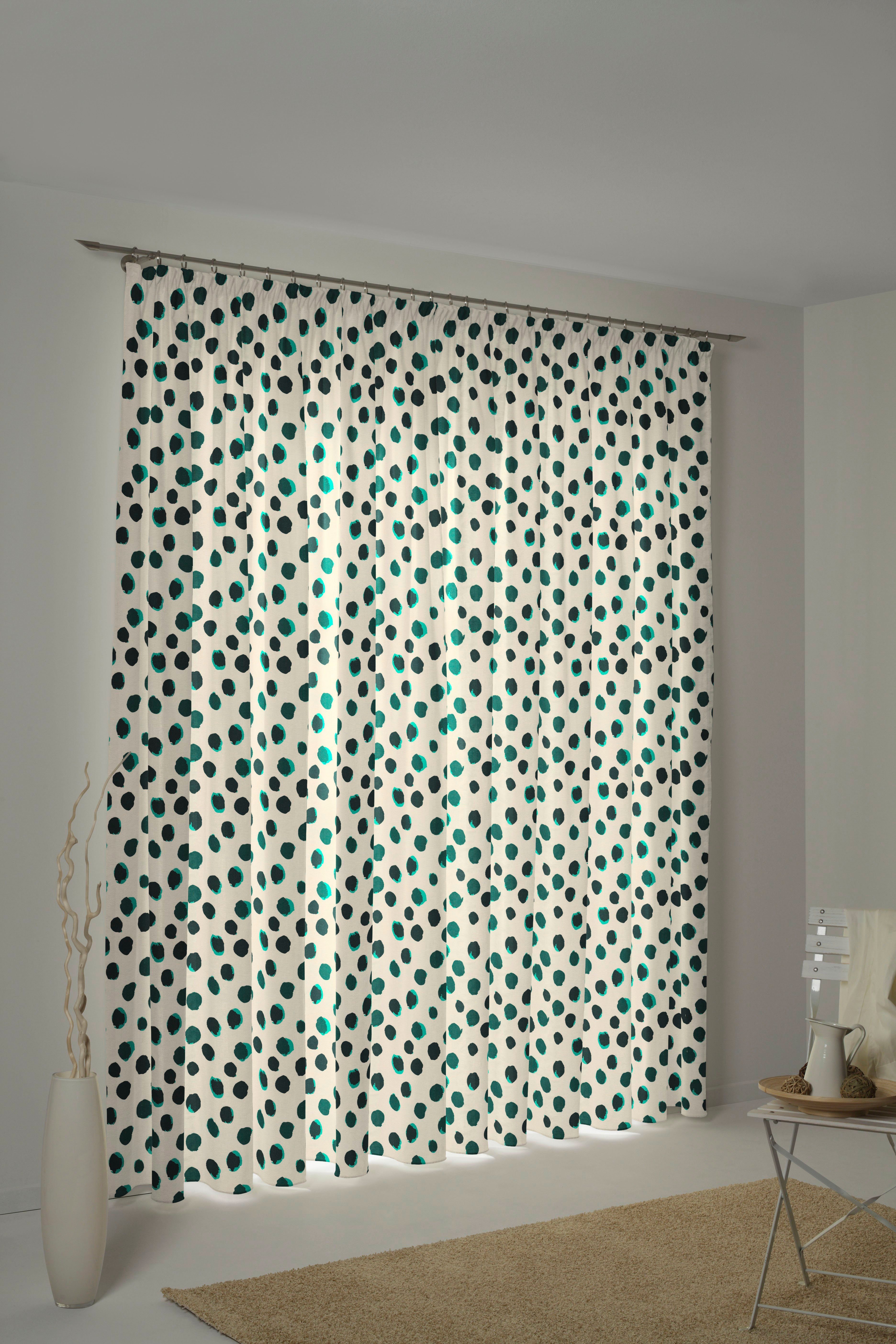 Vorhang Dots, Adam, Kräuselband (1 St), blickdicht, Jacquard, nachhaltige Materialien naturweiß/dunkelgrün | Fertiggardinen