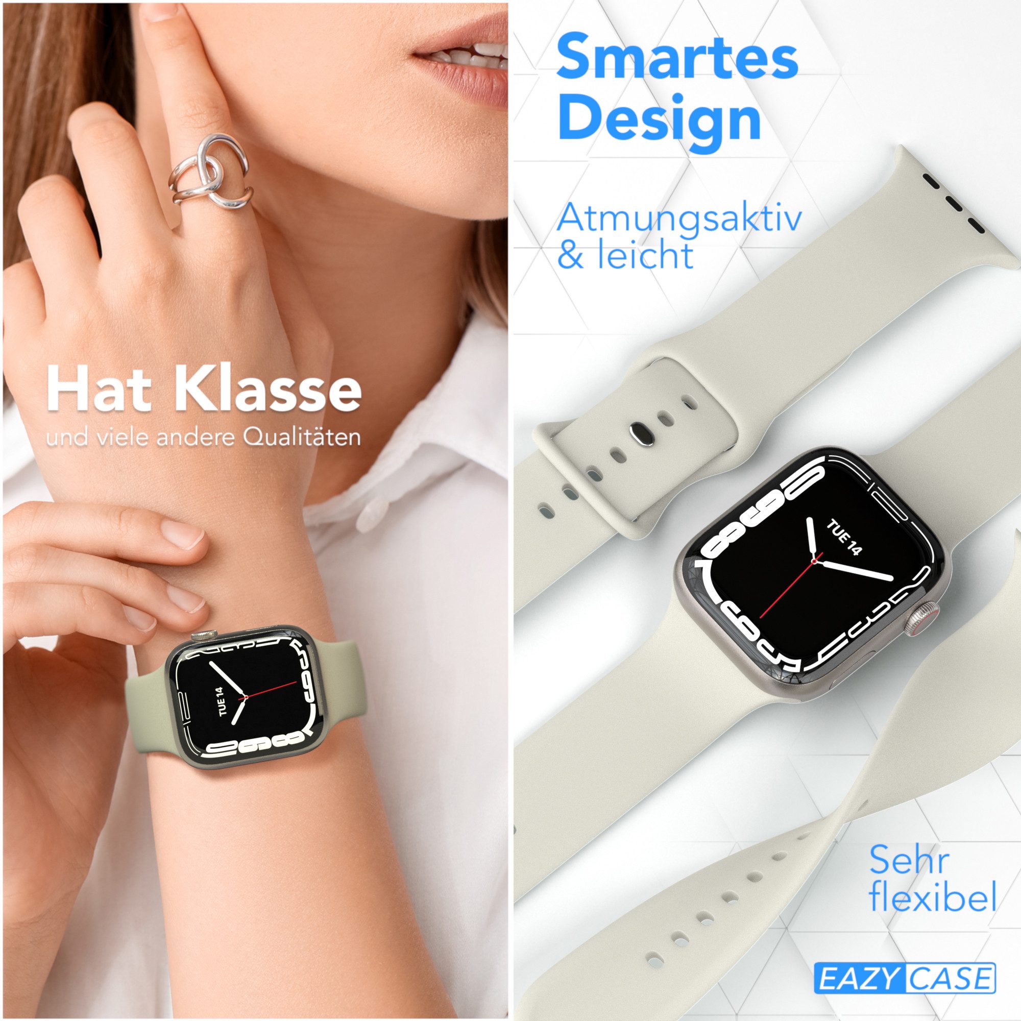 EAZY CASE Smartwatch-Armband Silikon Armband iWatch 11 10 9 8 7 6 5 4 3 2 SE Ultra, Silikon Uhrenarmband Apple Watch 38-42 mm Taupe Sport Unisex – Bild 4 von 5