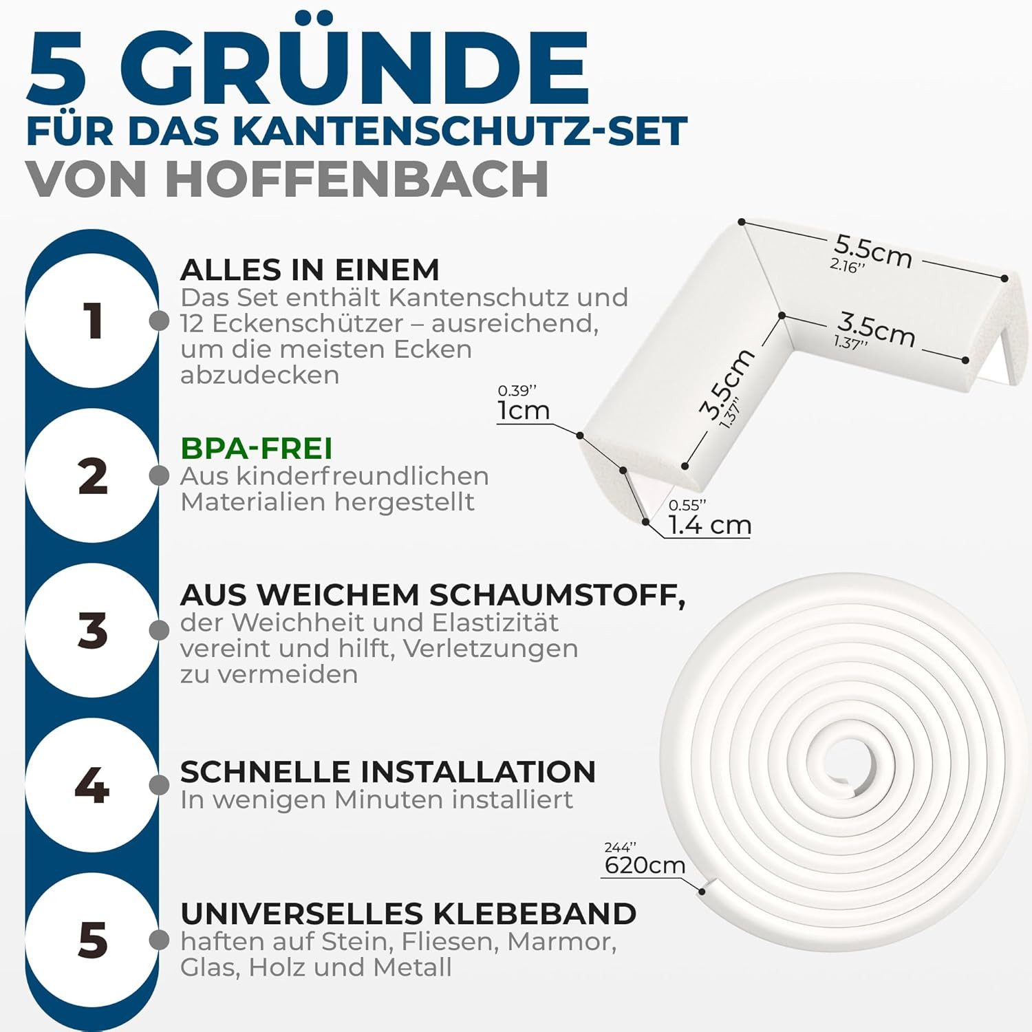 Hoffenbach Kindersicherung Kantenschutz-Set aus Schaumstoff, Eckenschutz und Fingerschutz – Bild 4 von 5