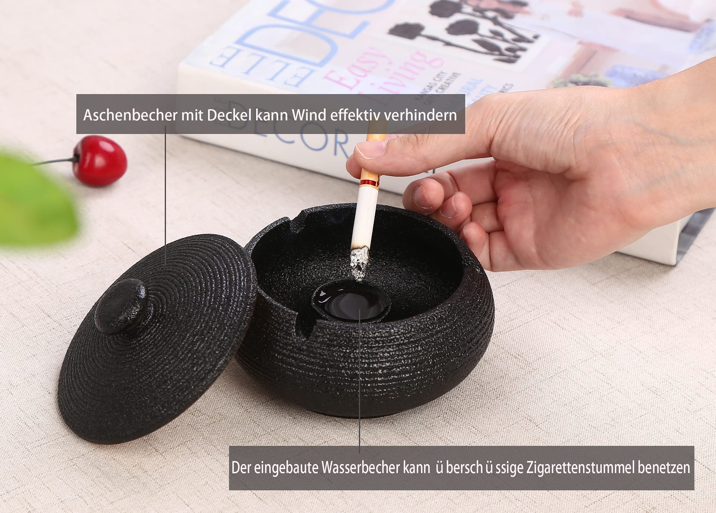SURFOU Aschenbecher Aschenbecher für draussen mit deckel groß keramik outdoor aschenbecher, Wind- und geruchsdichter Aschenbecher für Draußen, Zuhause und Büro – Bild 4 von 5