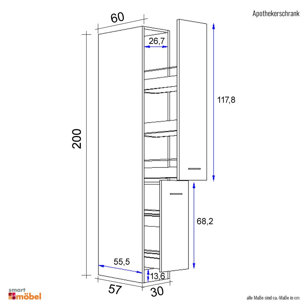 Flex-Well Apothekerschrank Apothekerschrank - 30 cm - Kaschmir Glanz Sonoma Eiche – Neapel