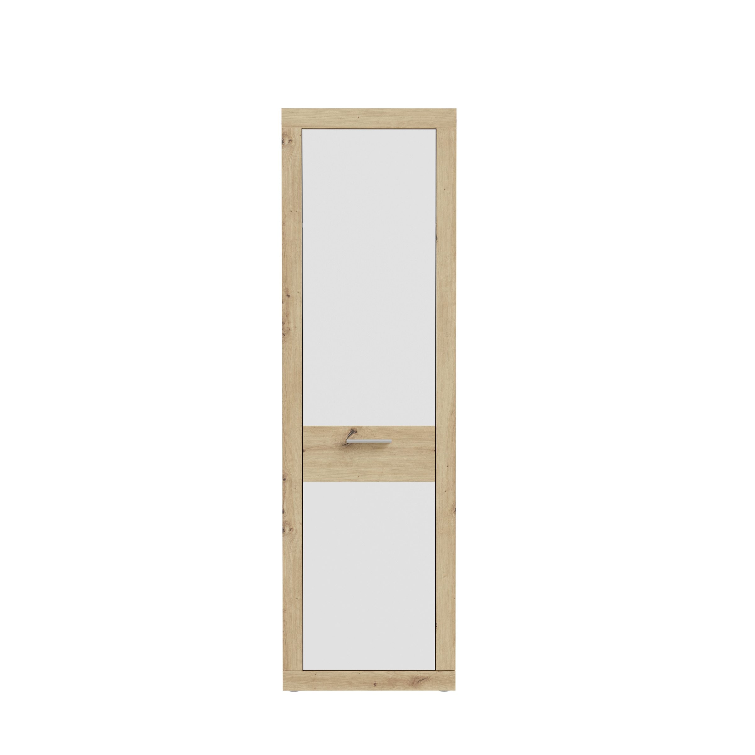 PREISBRECHER Garderobenschrank BACCIO 1 Tür, Stange, Weiss/ Artisan Eiche Dekor - 58,3x196,8x33,8cm (BxHxT)