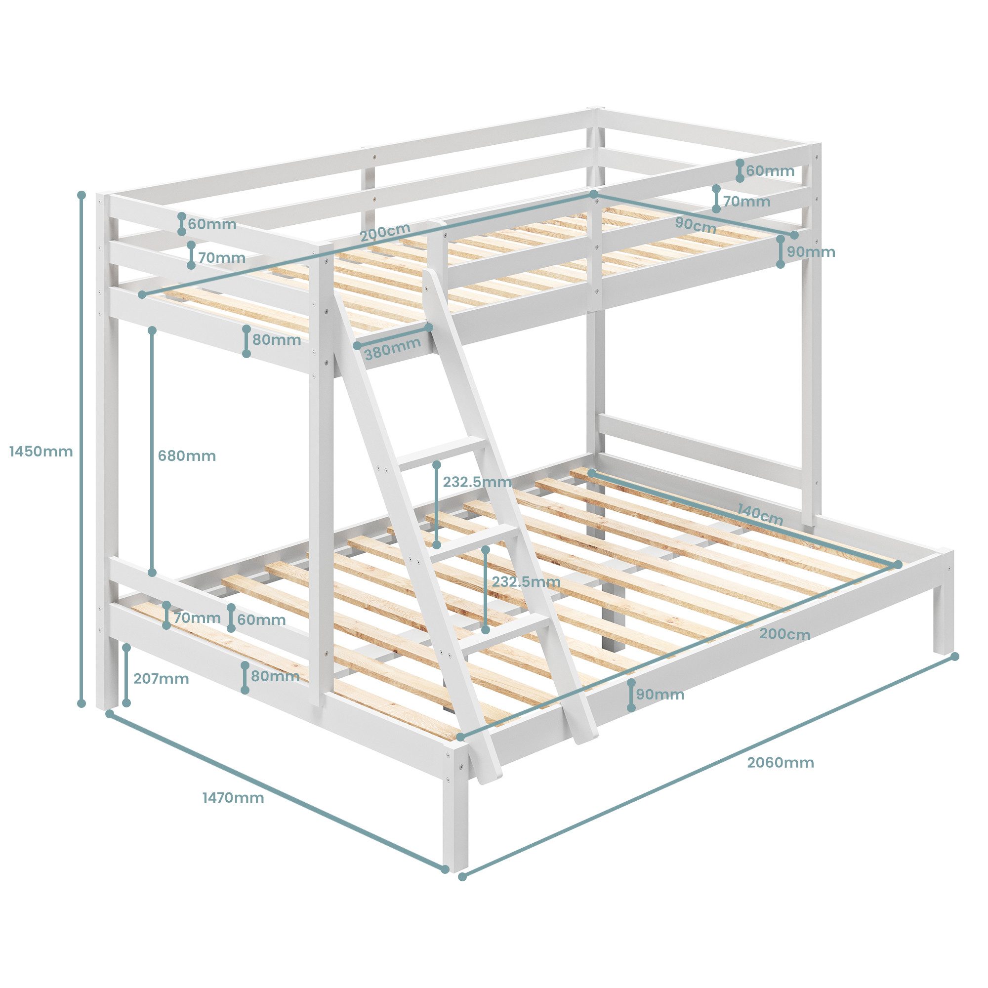 Kids Collective Hochbett 90x200 Etagenbett, EN 747-Zertifizierung und platz günstig online kaufen