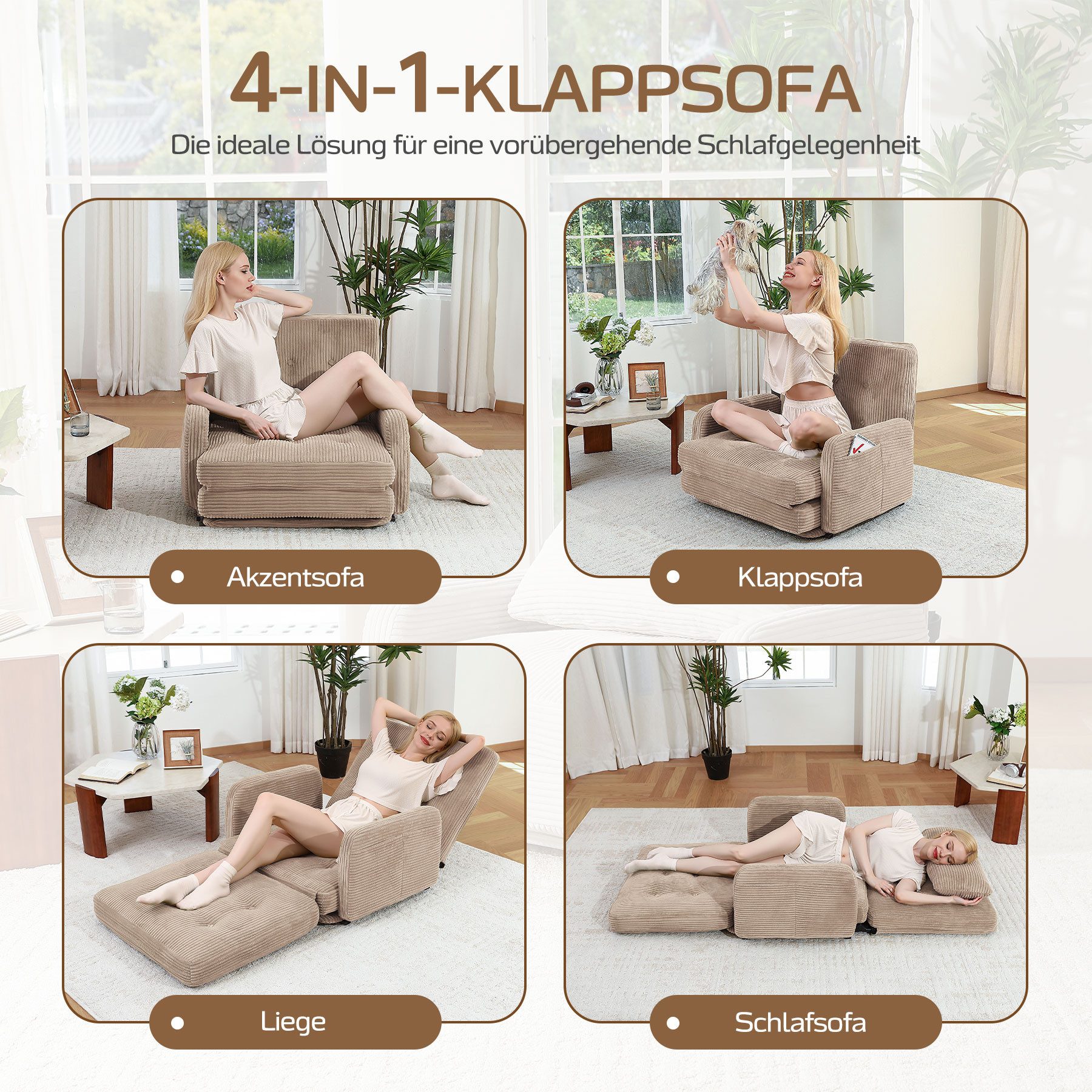 HomeMiYN Schlafsofa Schlafsessel 2-Sitzer mit Schlaffunktion, Klappsessel Bodensofa, Schlafsofa Loveseat, Bodensofa Klappsofa 2-Sitzer mit Schlaffunktion – Bild 5 von 5