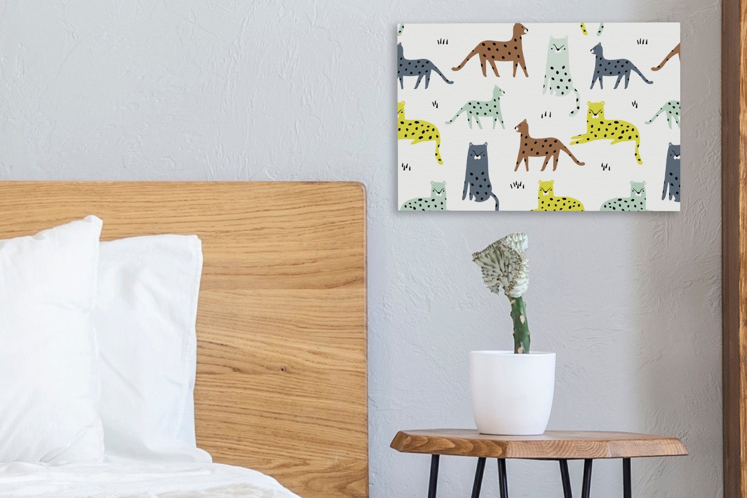 OneMillionCanvasses® Leinwandbild Wilde Tiere - St), 30x20 (1 - cm Katze Leinwandbilder, Dschungel, Aufhängefertig, Wanddeko, Wandbild