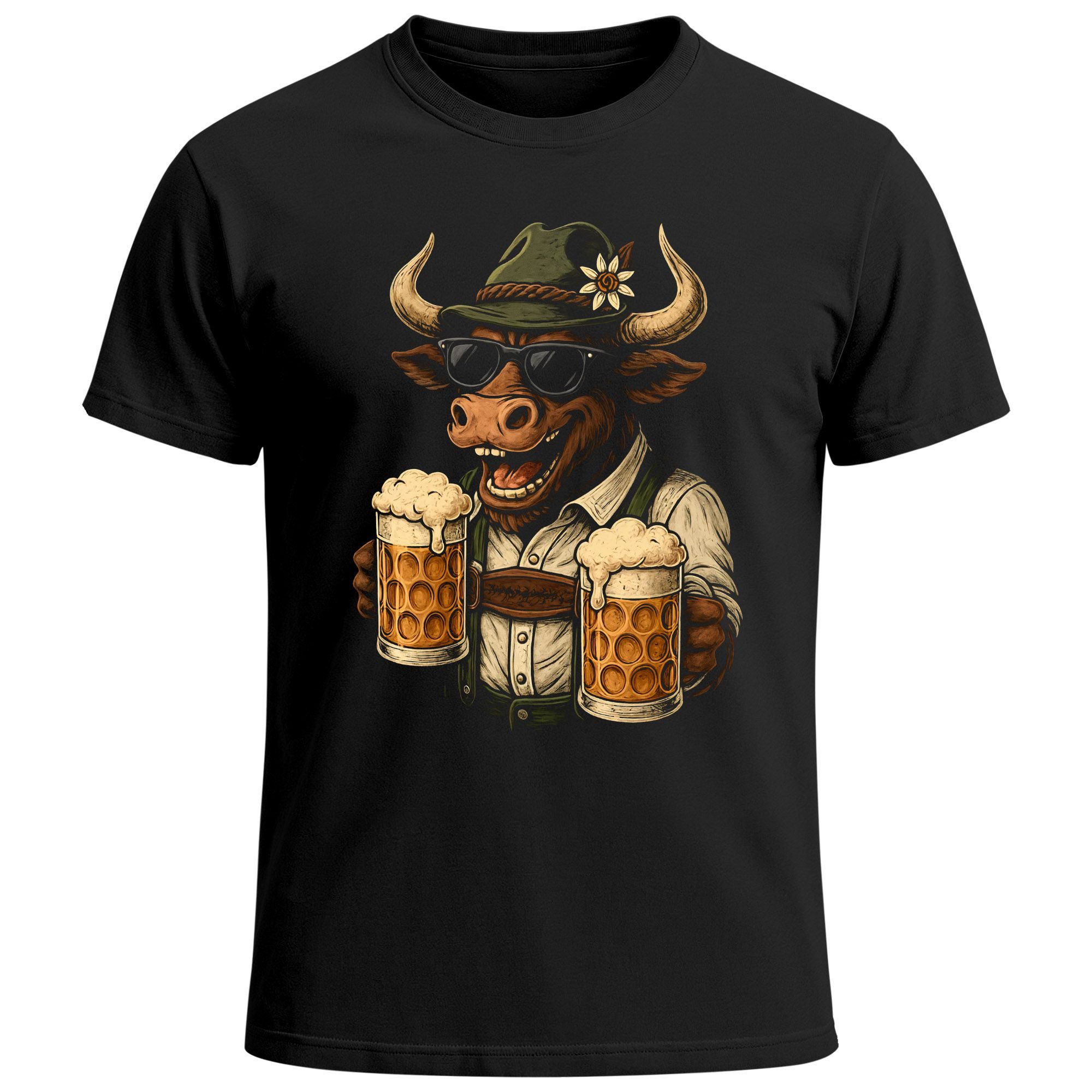 MoonWorks Print-Shirt Herren T-Shirt für das Oktoberfest Ochse Trachtenlook Maßkrüge Bier mit Print