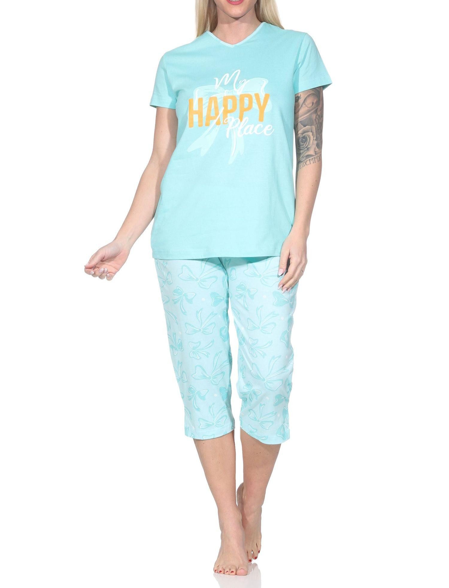 Pyjama Normann Damen Capri Schlafanzug in edler Optik + Schleifen als Motiv