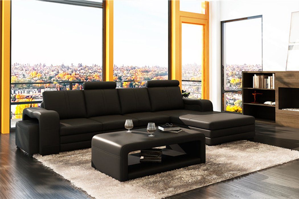 JVmoebel Ecksofa, Leder Modern Couch Wohnlandschaft Ledersofa Sofagarnitur Sofa L-Form Schwarz