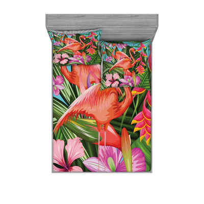 Bettwäsche bedrucktes 3-teiliges Bettwäscheset, Abakuhaus, Microfaser, Flamingo Hibiscus Tropic Blume
