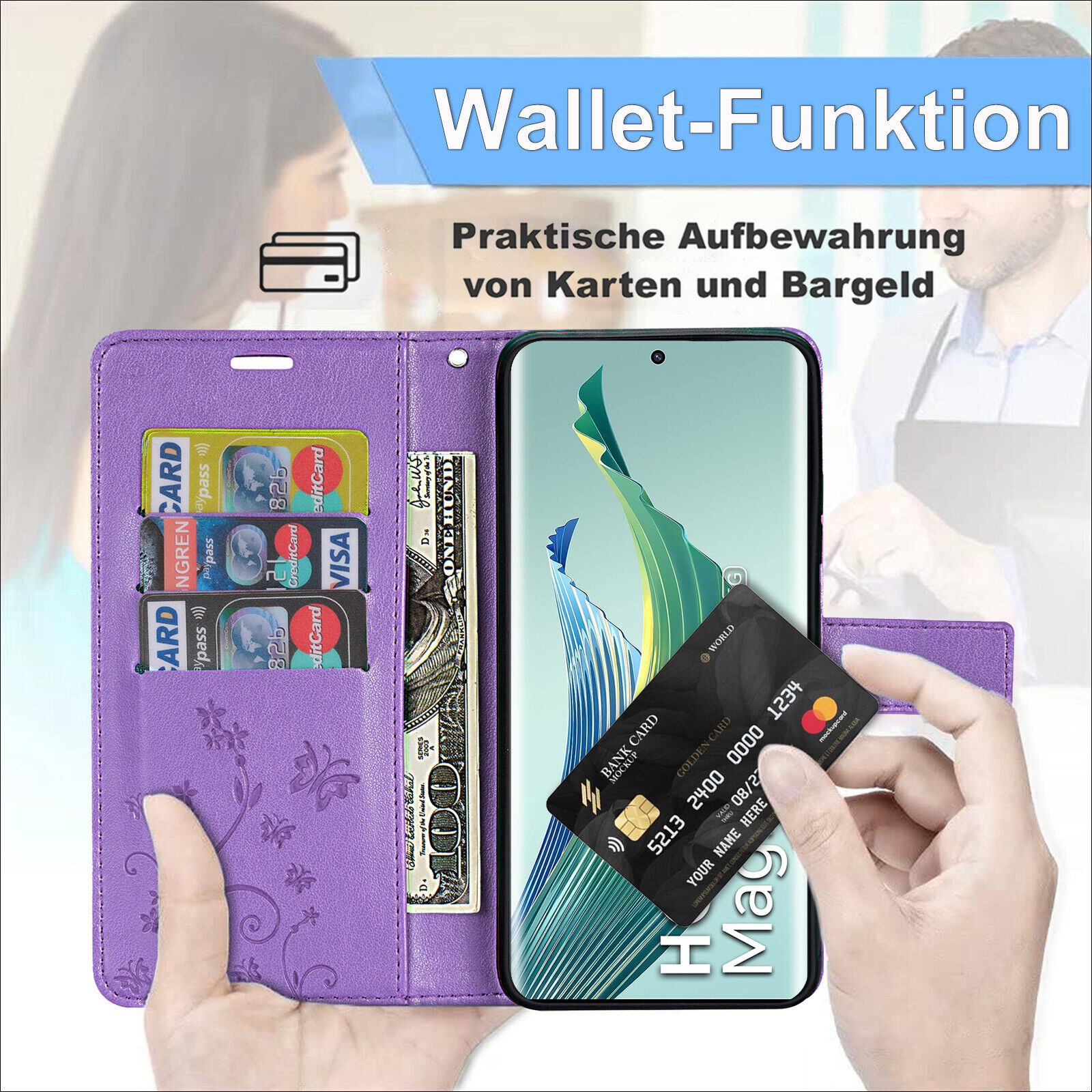 betterfon Handyhülle Handytasche für Honor Magic 5 Lite Klapphülle Klapphülle, Bookstyle-Hülle: Magnetverschluss 3 Kartenfächer & Standfunktion – Bild 4 von 5