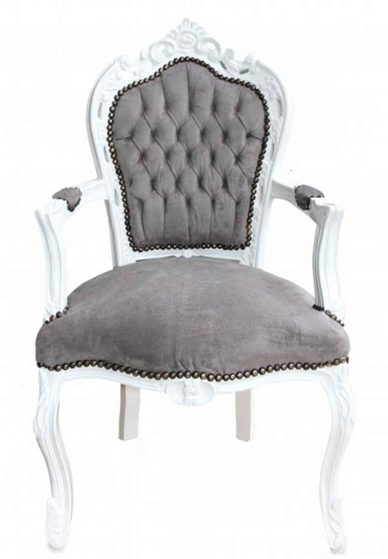 Casa Padrino Esszimmerstuhl Barock Esszimmer Stuhl mit Armlehnen Grau / Weiß