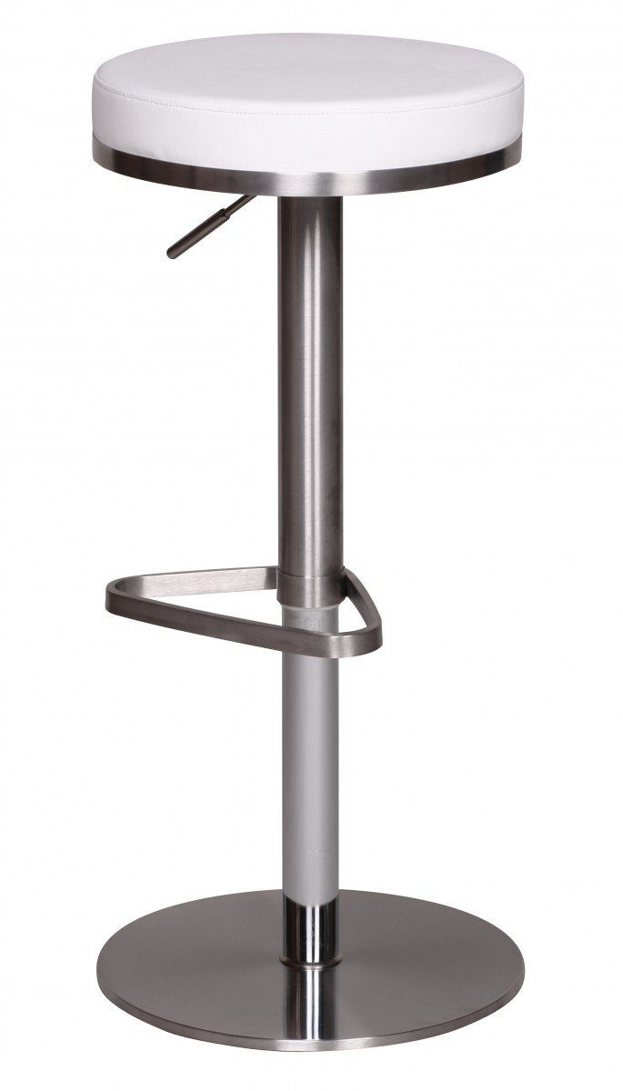 lovingHome® Barhocker Tresenstuhl Barstuhl Barhocker Durable M7 Edelstahl gebürstet Weiß (1 Stück, 1 Barhocker), Triangel Fußablage, Sitzhöhe: 57 - 82 cm