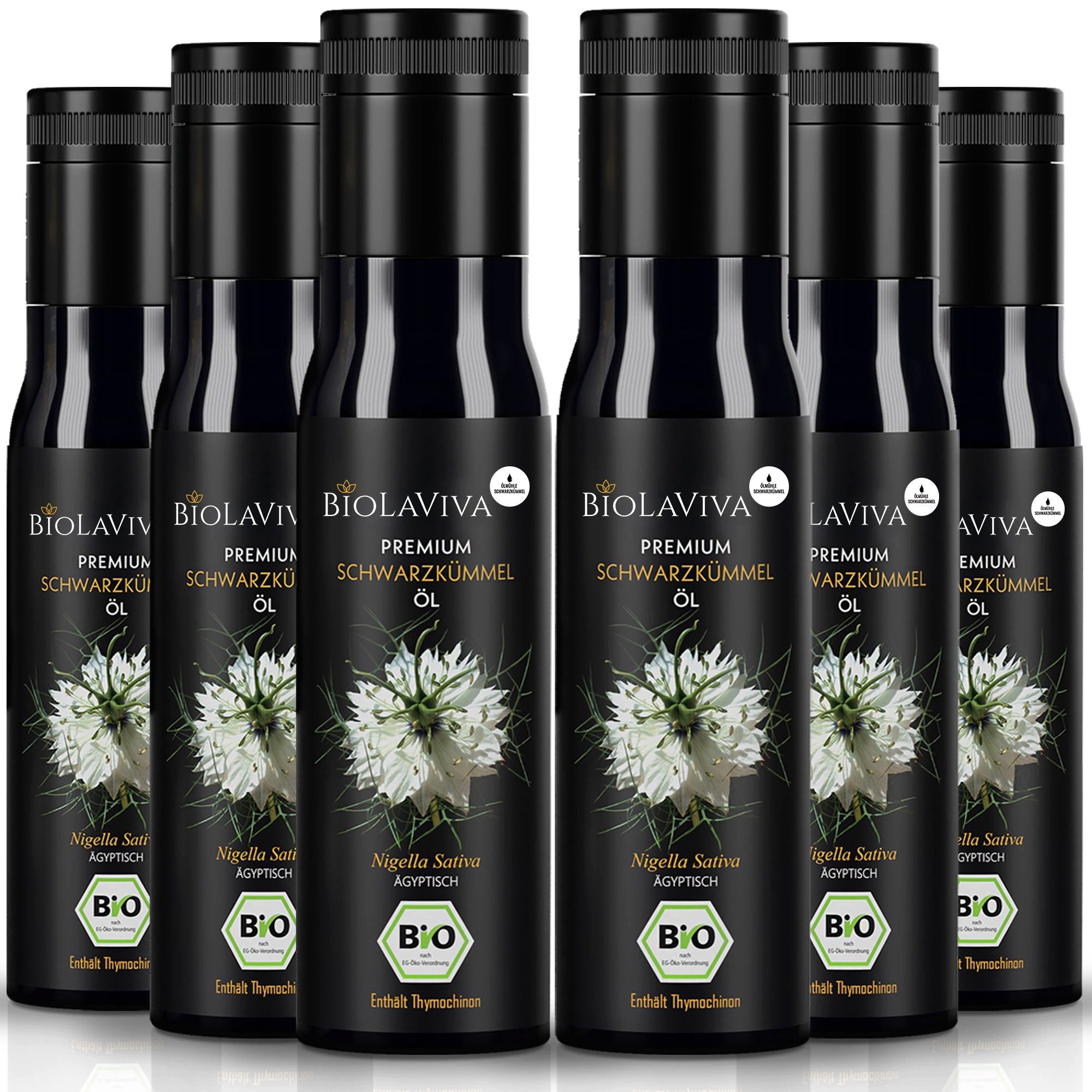 BIOLAVIVA Speiseöl 6× Bio Schwarzkümmelöl ungefiltert 100ml