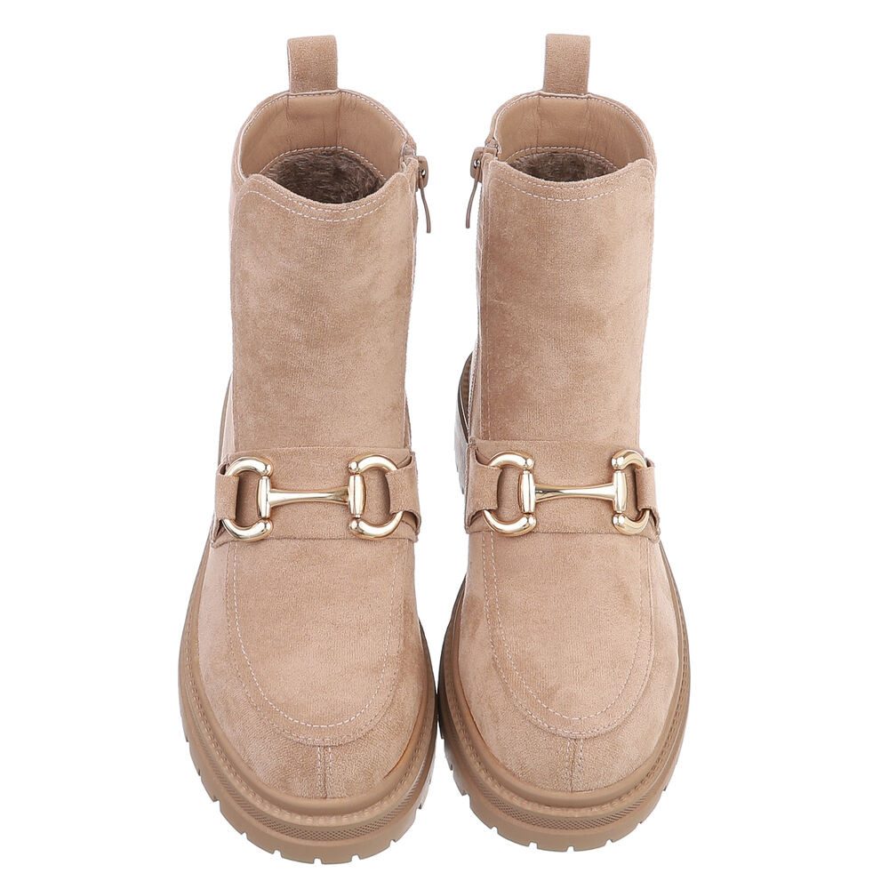 Ital-Design Damen Stiefelette mit Profilsohle und Metall-Detail Plateaustiefelette (92422384) Blockabsatz Stiefeletten in Hellbraun – Bild 4 von 5