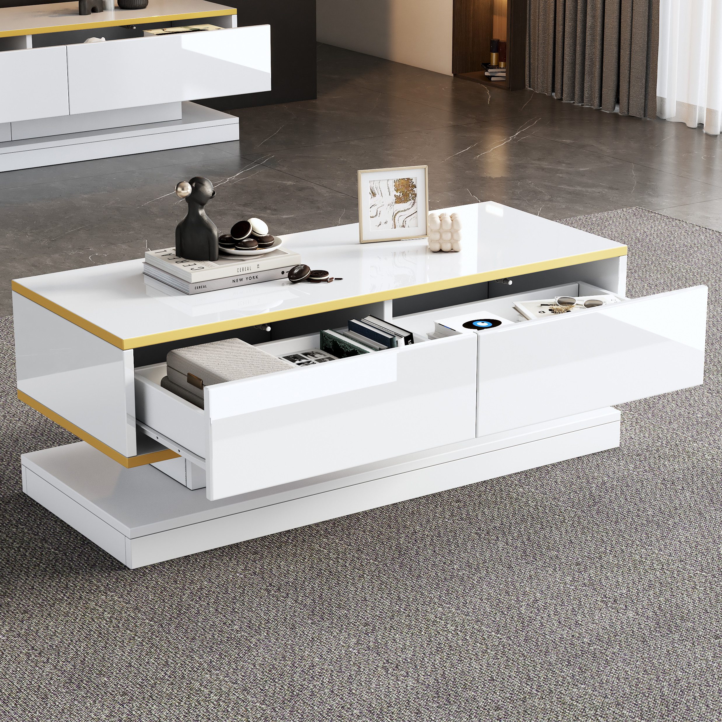HAUSS SPOLE Wohnzimmer-Set Hochglanz-Couchtisch mit 2 günstig online kaufen