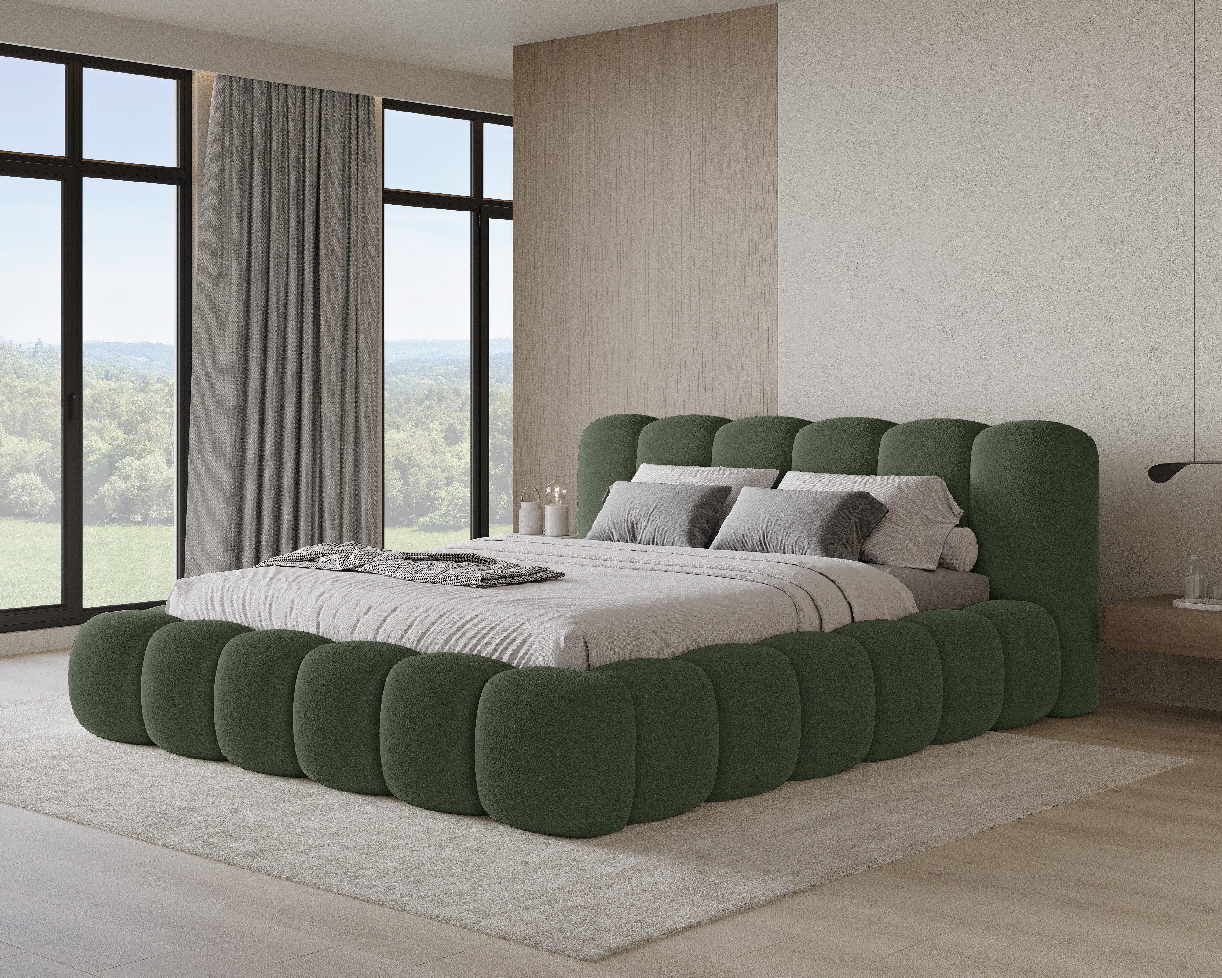 Chilly Möbel Polsterbett Stone Grün Bouclé Stoff 160x200 cm mit Stauraum Qu günstig online kaufen