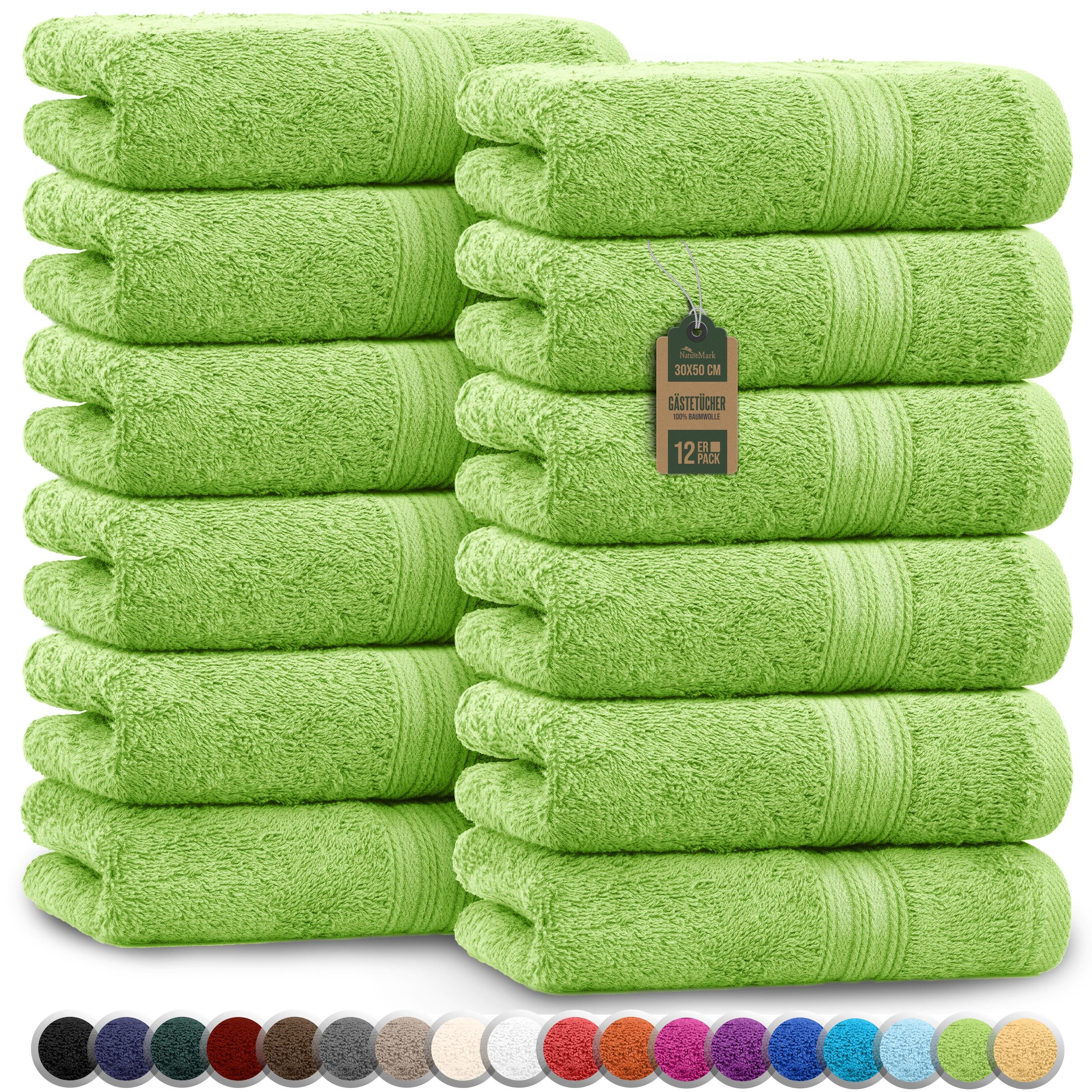 NatureMark Gästehandtuch Gästetuch 500gsm, 100% Baumwolle (12-St), Gästehandtuch Premium Qualität, 30x50cm, Apfel grün