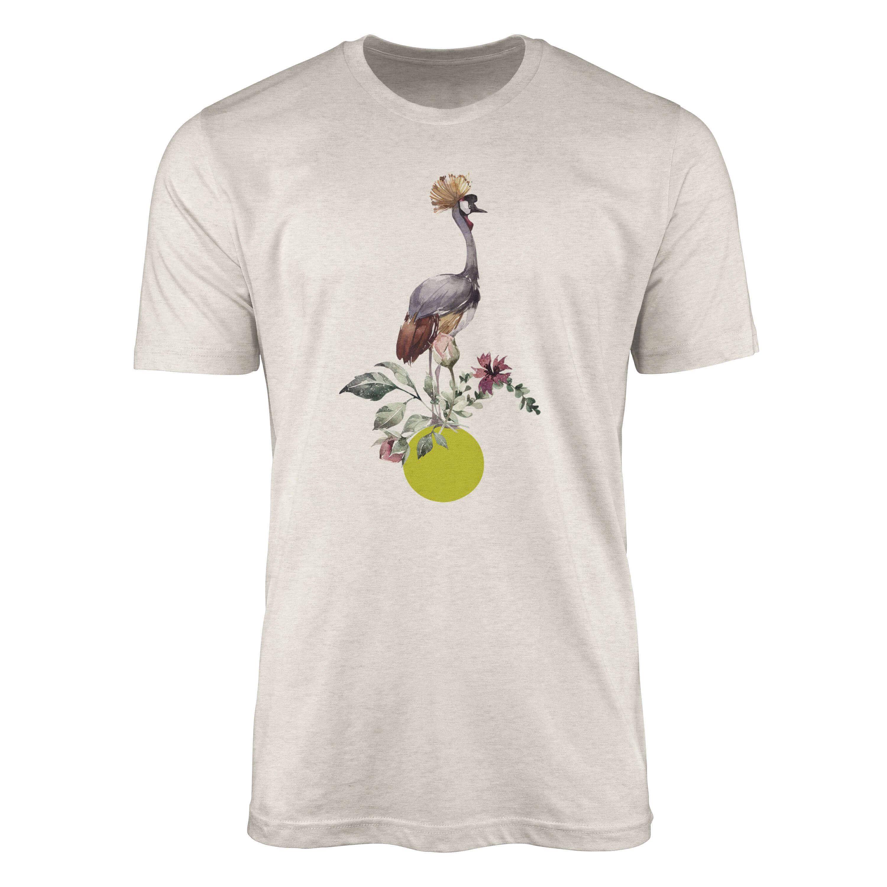 Sinus Art T-Shirt Herren Shirt Organic T-Shirt Aquarell Motiv Kranich Bio-Baumwolle Ökomode Nachhaltig Farbe (1-tlg)