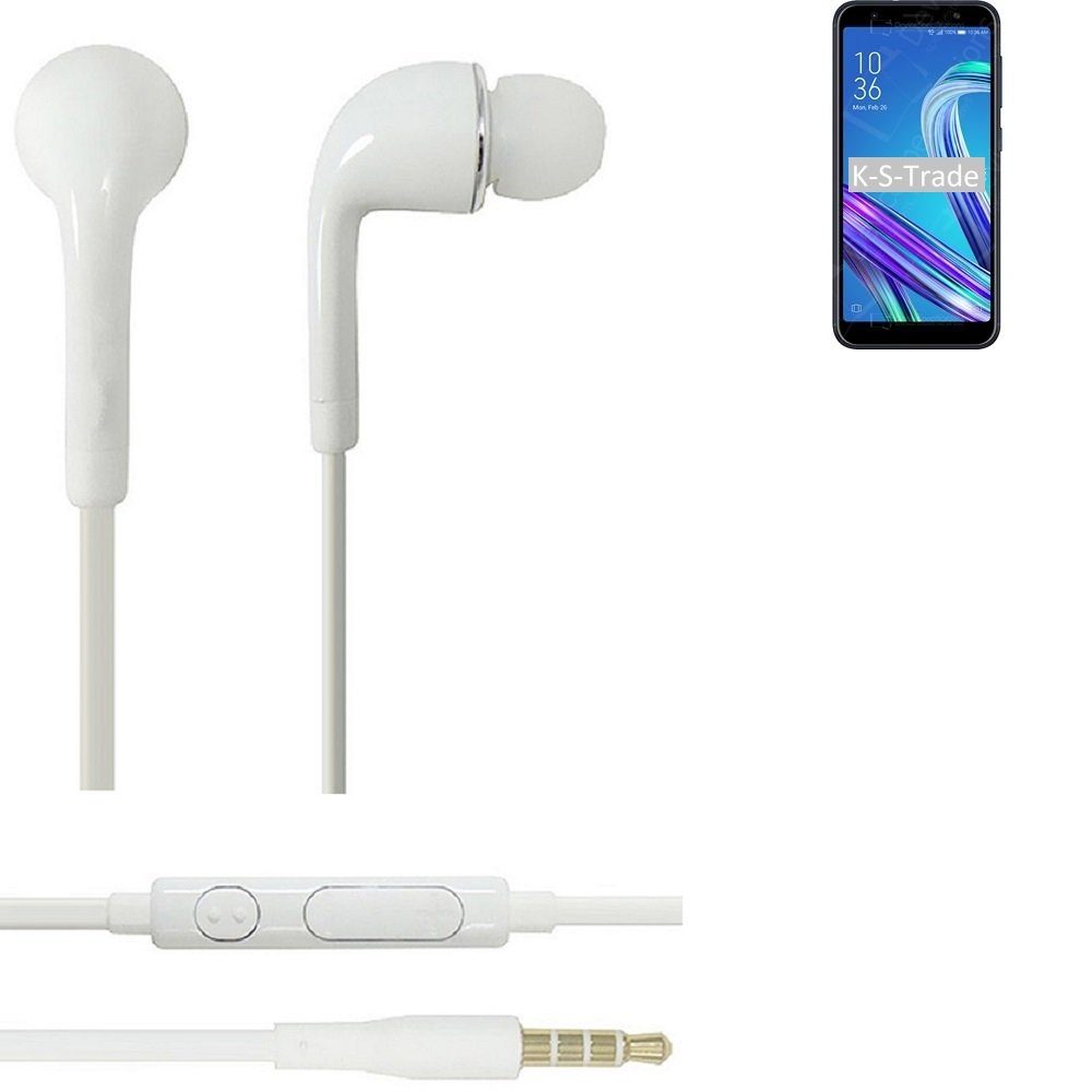 K-S-Trade für Asus ZenFone Max (M1) SD430 In-Ear-Kopfhörer (Kopfhörer Headset mit Mikrofon u Lautstärkeregler weiß 3,5mm)