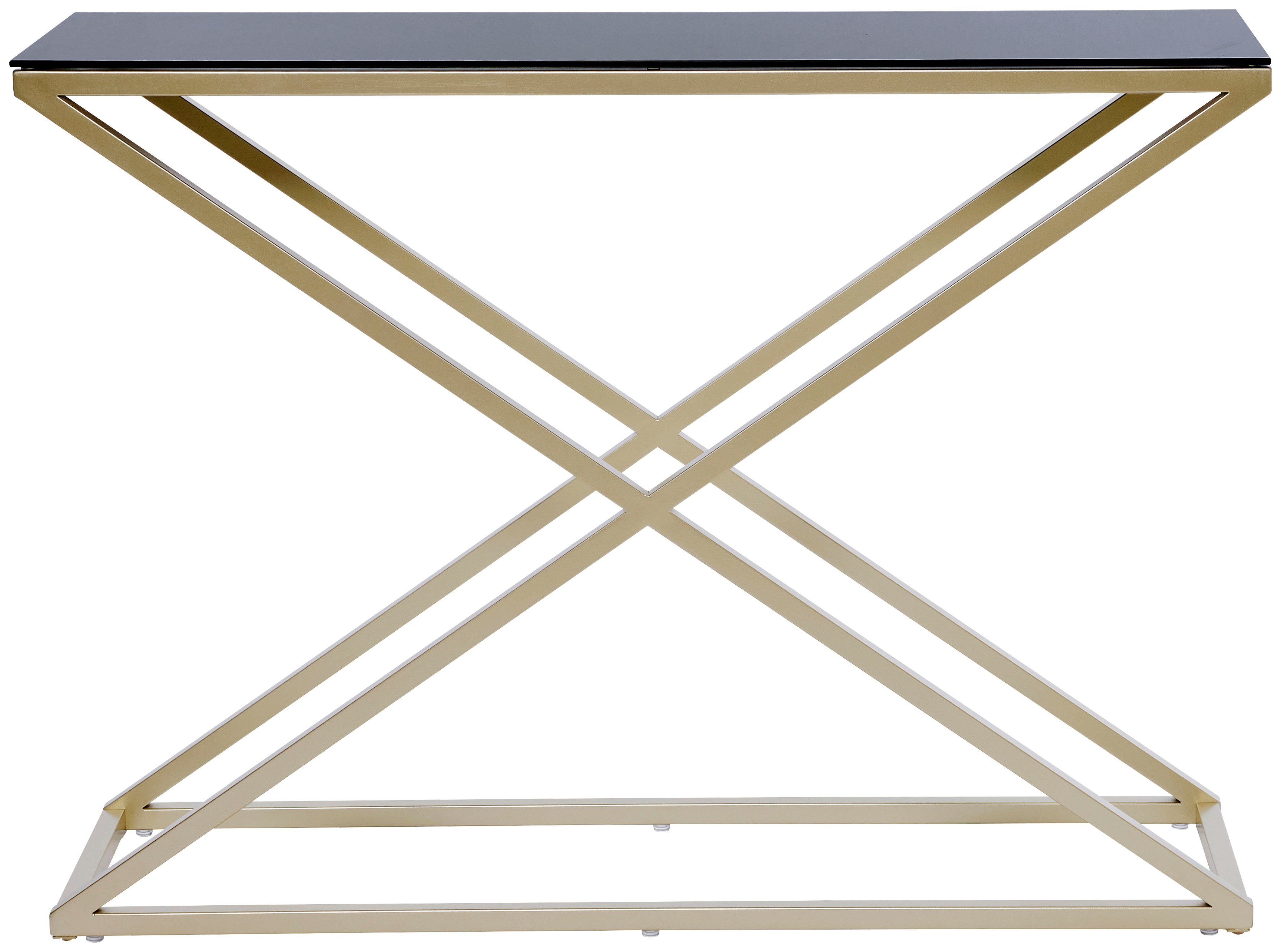 Jahnke Konsolentisch XTRA (1-St), Goldfarben aus Gold-Look, in Konsole/Beistelltisch Schwarzglas/Gold Sicherheitsglas gefertigt Schwarzglas | CONSOLE 