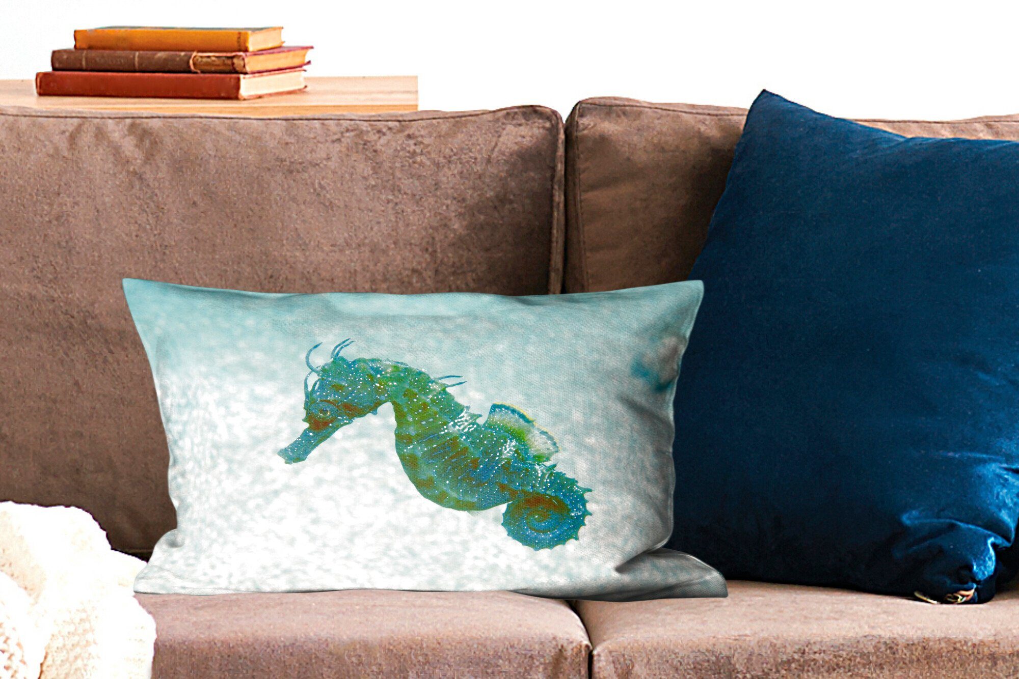 Dekokissen Meer, Wohzimmer MuchoWow im Zierkissen, Seepferdchens Bild eines Dekokissen Dekoration, Füllung, Schlafzimmer mit