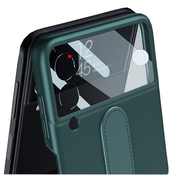Wigento Handyhülle Für Samsung Galaxy Z Flip3 5G Ring-Halter Kunstleder Cover Handy Grün
